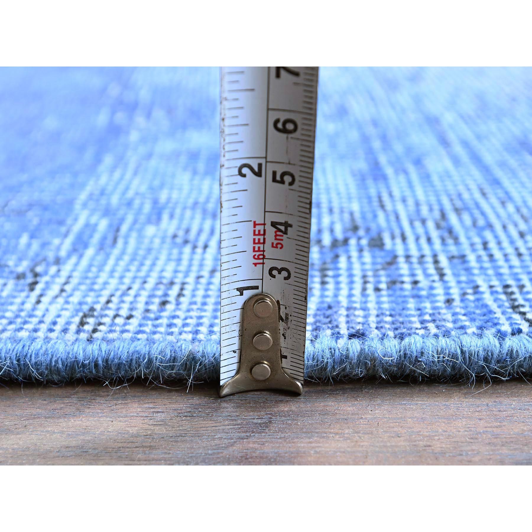 2'6"x9'10" Berry Blue, Overdyed Vintage Persian Tabriz, Worn and Distressed, Sides and Ends Professionally Secured, Sheared Low, Hand Knotted, 100% Wool, Fragment, Runner, Oriental Rug Sh945