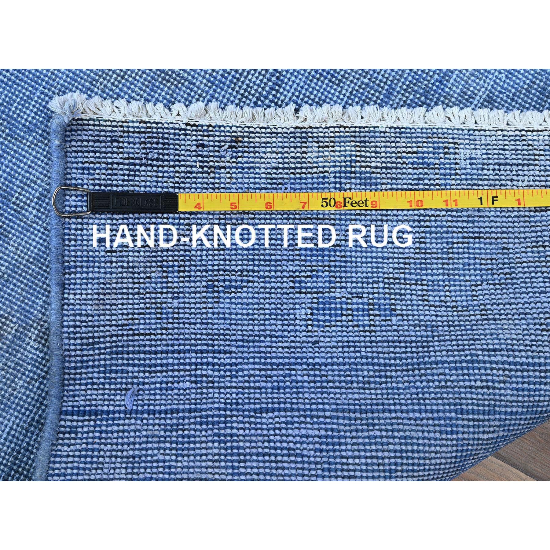 2'6"x9'10" Berry Blue, Overdyed Vintage Persian Tabriz, Worn and Distressed, Sides and Ends Professionally Secured, Sheared Low, Hand Knotted, 100% Wool, Fragment, Runner, Oriental Rug Sh945