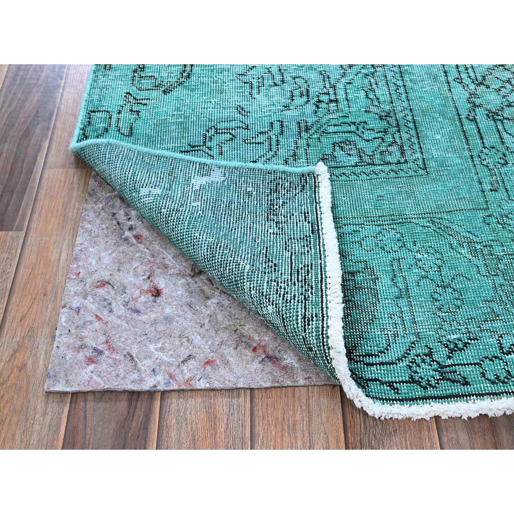 2'3"x7'5" Wasabi Green, Overdyed Vintage Persian Tabriz with Distinct Abrash, Worn and Distressed, Sides and Ends Professionally Secured, Shaved Low, Hand Knotted, 100% Wool, Fragment, Narrow Runner, Oriental Rug Sh946