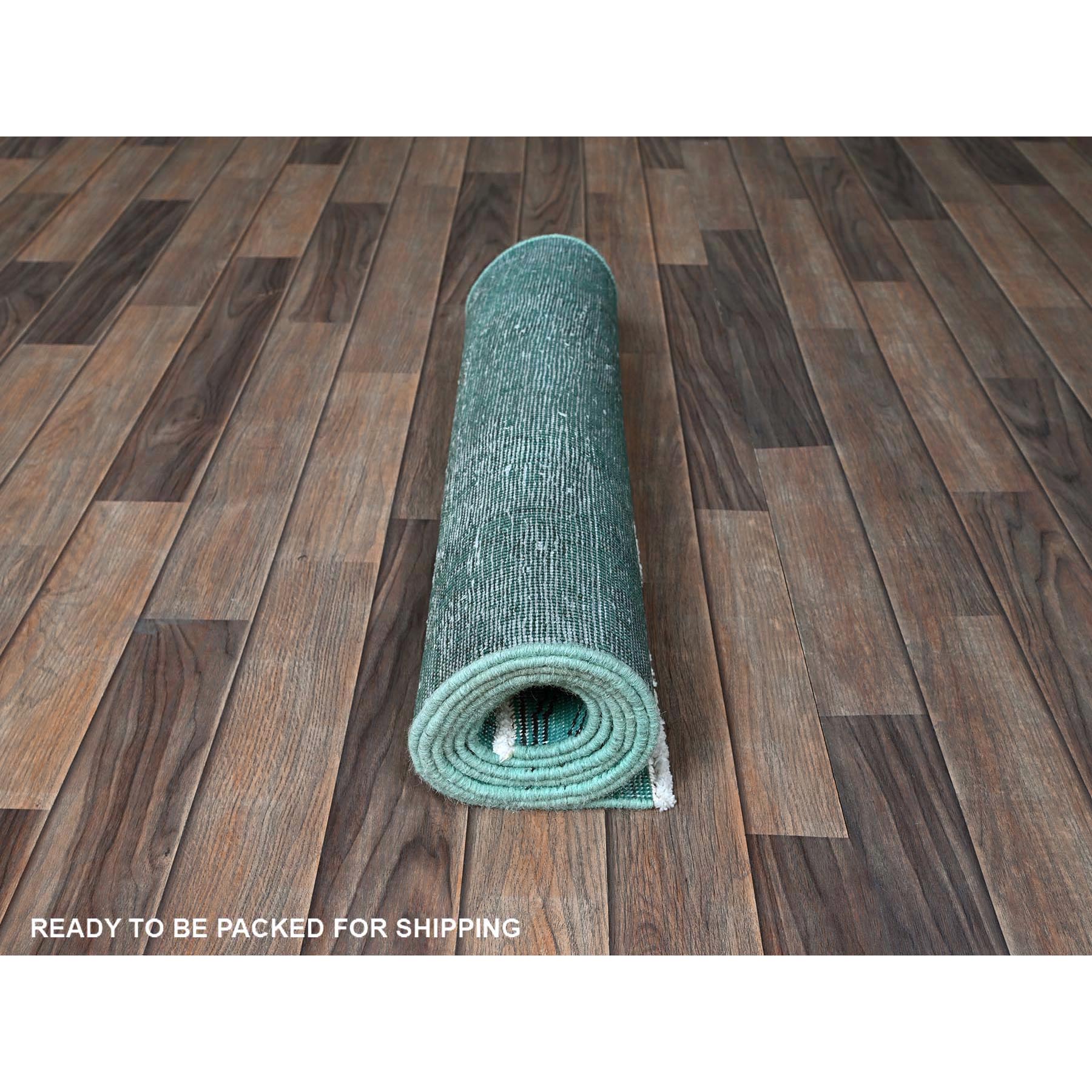 2'3"x7'5" Wasabi Green, Overdyed Vintage Persian Tabriz with Distinct Abrash, Worn and Distressed, Sides and Ends Professionally Secured, Shaved Low, Hand Knotted, 100% Wool, Fragment, Narrow Runner, Oriental Rug Sh946