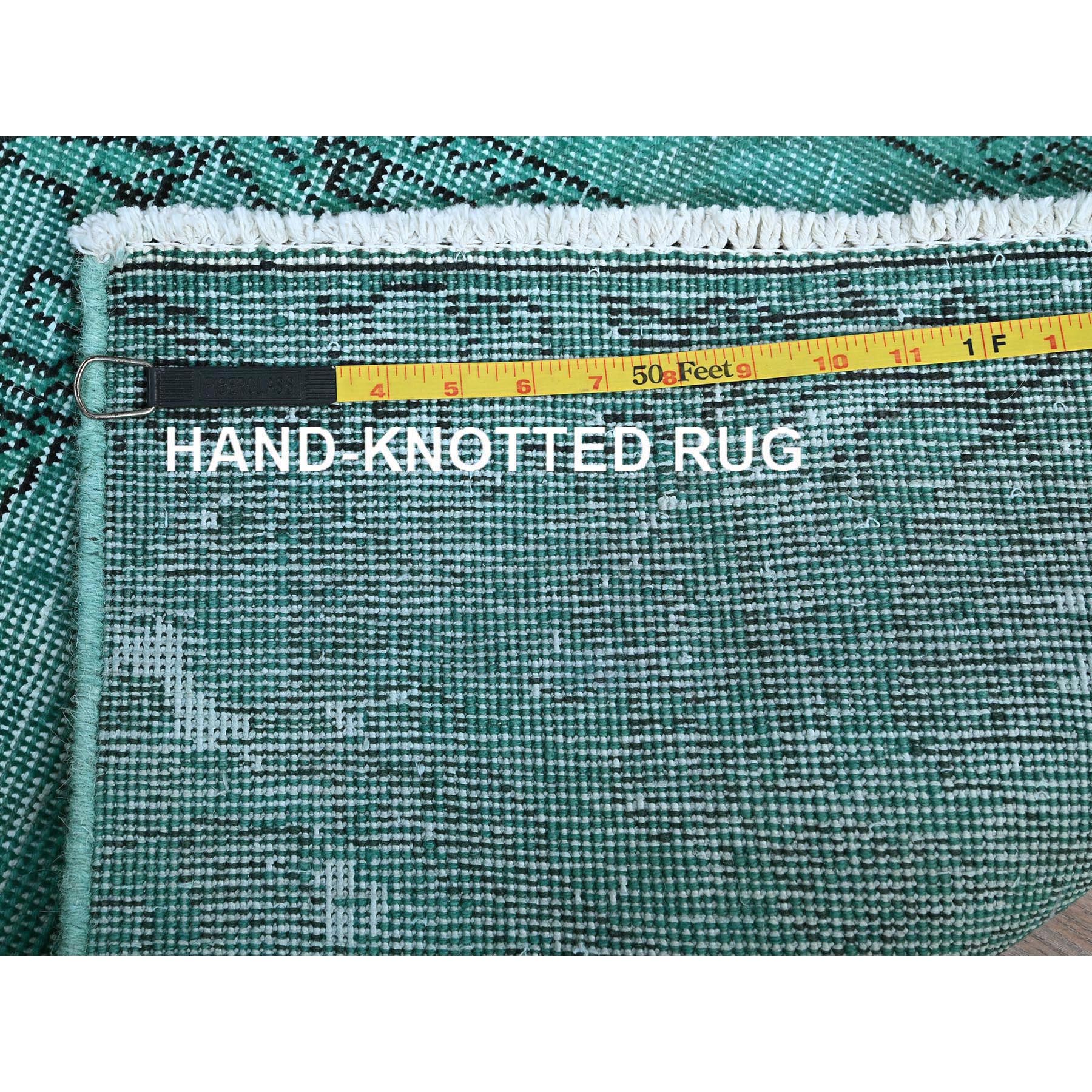 2'3"x7'5" Wasabi Green, Overdyed Vintage Persian Tabriz with Distinct Abrash, Worn and Distressed, Sides and Ends Professionally Secured, Shaved Low, Hand Knotted, 100% Wool, Fragment, Narrow Runner, Oriental Rug Sh946