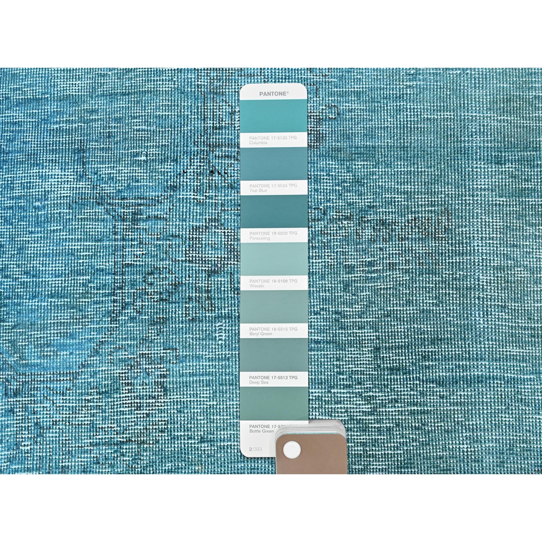 2'3"x6'1" Turkish Blue, Overdyed Vintage Persian Tabriz, Worn and Distressed, Sides and Ends Professionally Secured, Shaved Down, Hand Knotted, 100% Wool, Fragment, Narrow Runner, Oriental Rug Sh948