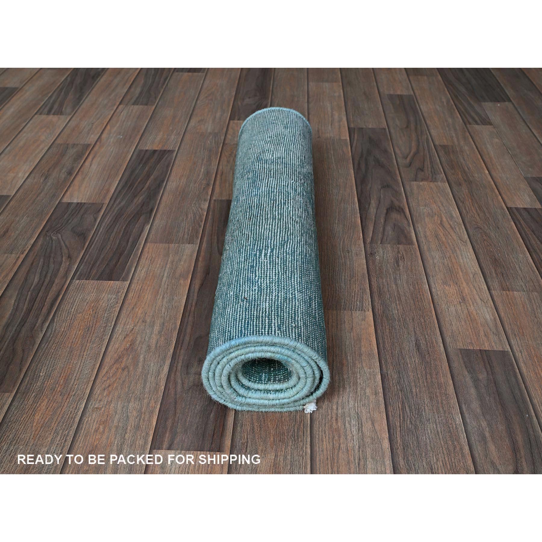 2'3"x6'1" Turkish Blue, Overdyed Vintage Persian Tabriz, Worn and Distressed, Sides and Ends Professionally Secured, Shaved Down, Hand Knotted, 100% Wool, Fragment, Narrow Runner, Oriental Rug Sh948
