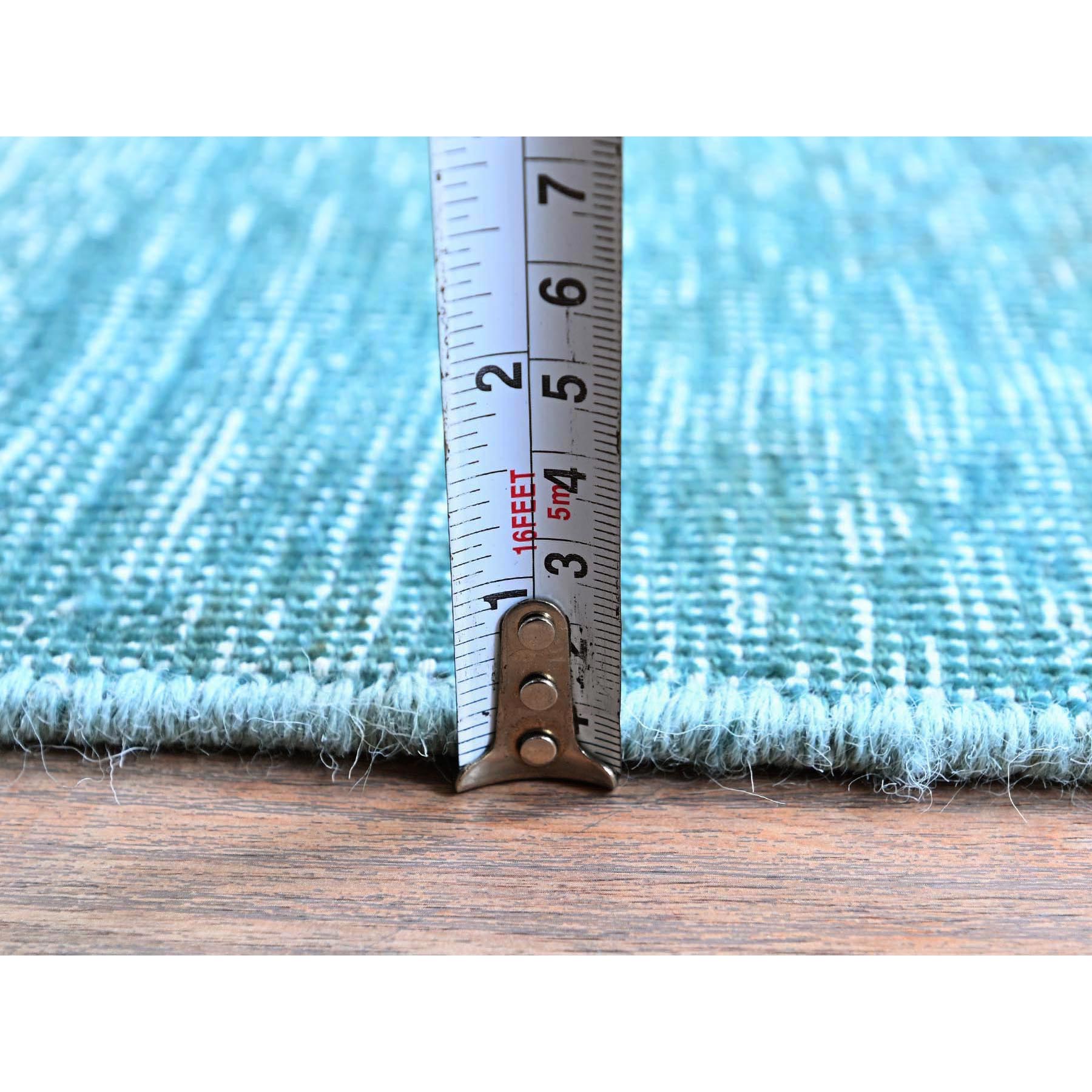 2'3"x6'1" Turkish Blue, Overdyed Vintage Persian Tabriz, Worn and Distressed, Sides and Ends Professionally Secured, Shaved Down, Hand Knotted, 100% Wool, Fragment, Narrow Runner, Oriental Rug Sh948