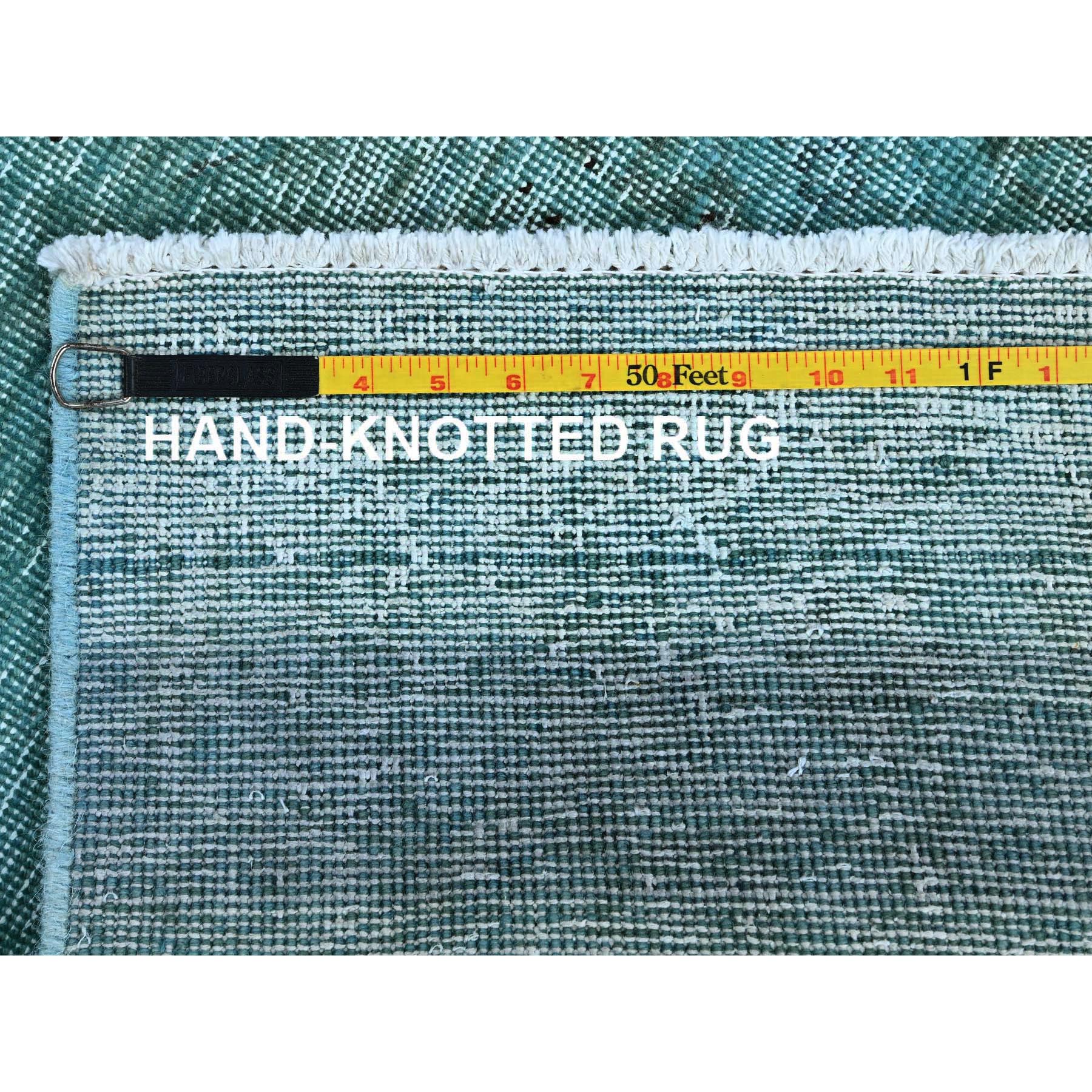 2'3"x6'1" Turkish Blue, Overdyed Vintage Persian Tabriz, Worn and Distressed, Sides and Ends Professionally Secured, Shaved Down, Hand Knotted, 100% Wool, Fragment, Narrow Runner, Oriental Rug Sh948