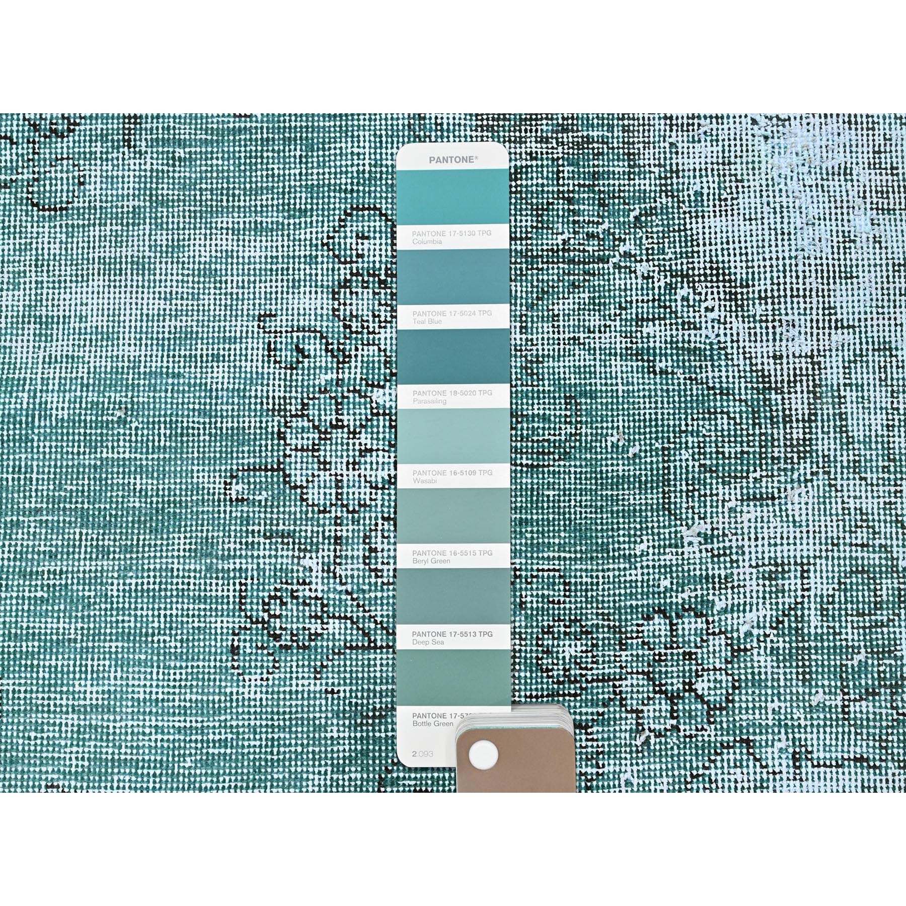 2'x5'8" Wasabi Green, Overdyed Vintage Persian Tabriz, Worn and Distressed, Sheared Low, Sides and Ends Professionally Secured, Hand Knotted, 100% Wool, Fragment, Short & Narrow Runner, Oriental Rug Sh949
