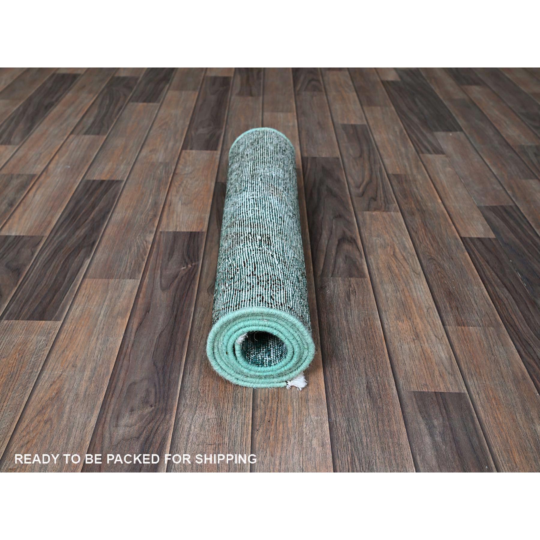 2'x5'8" Wasabi Green, Overdyed Vintage Persian Tabriz, Worn and Distressed, Sheared Low, Sides and Ends Professionally Secured, Hand Knotted, 100% Wool, Fragment, Short & Narrow Runner, Oriental Rug Sh949