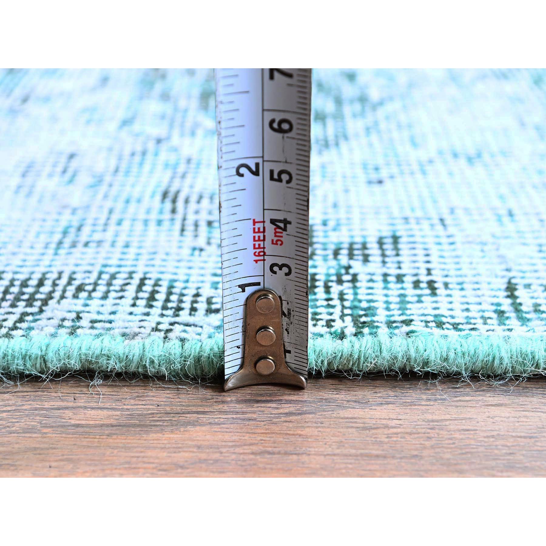 2'x5'8" Wasabi Green, Overdyed Vintage Persian Tabriz, Worn and Distressed, Sheared Low, Sides and Ends Professionally Secured, Hand Knotted, 100% Wool, Fragment, Short & Narrow Runner, Oriental Rug Sh949