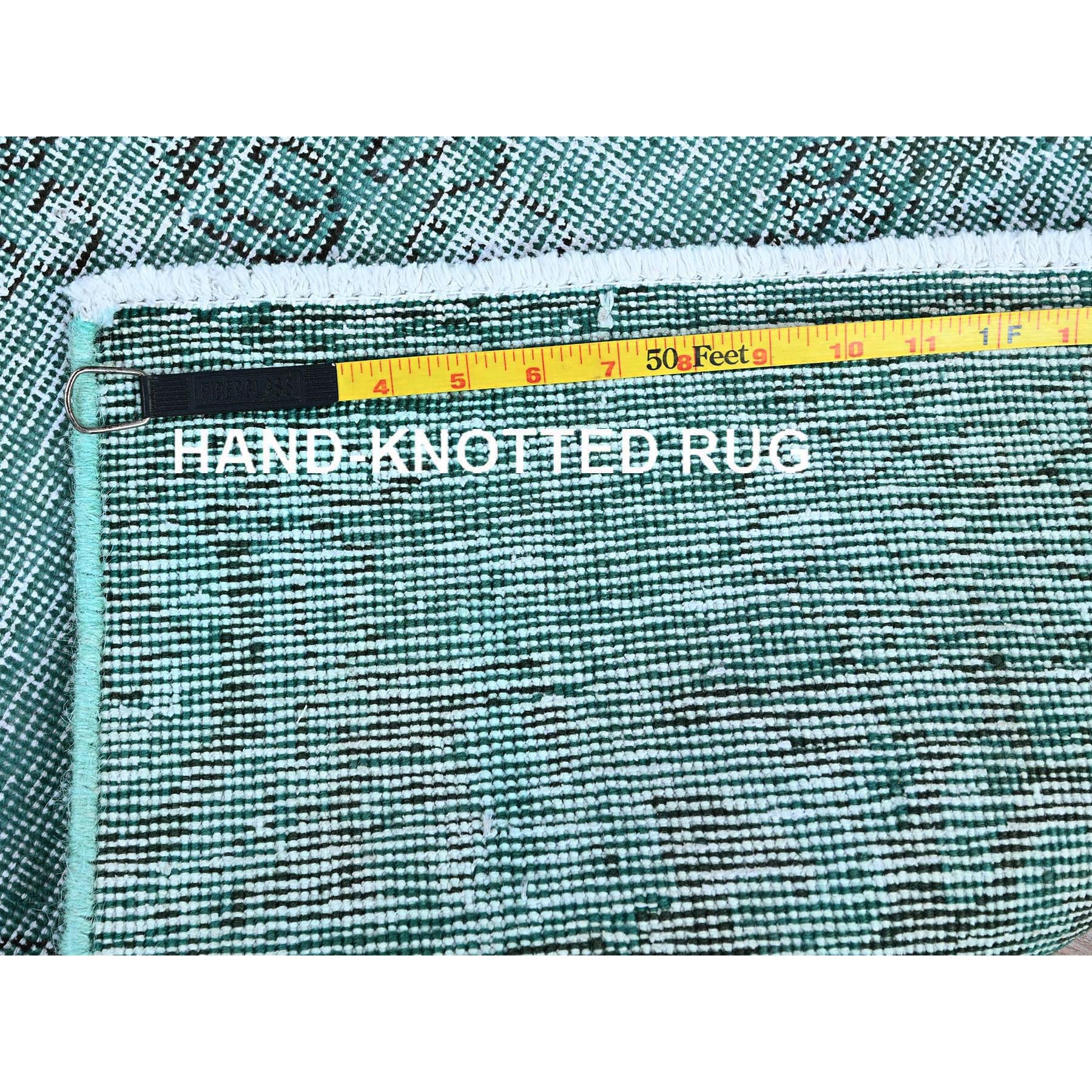 2'x5'8" Wasabi Green, Overdyed Vintage Persian Tabriz, Worn and Distressed, Sheared Low, Sides and Ends Professionally Secured, Hand Knotted, 100% Wool, Fragment, Short & Narrow Runner, Oriental Rug Sh949