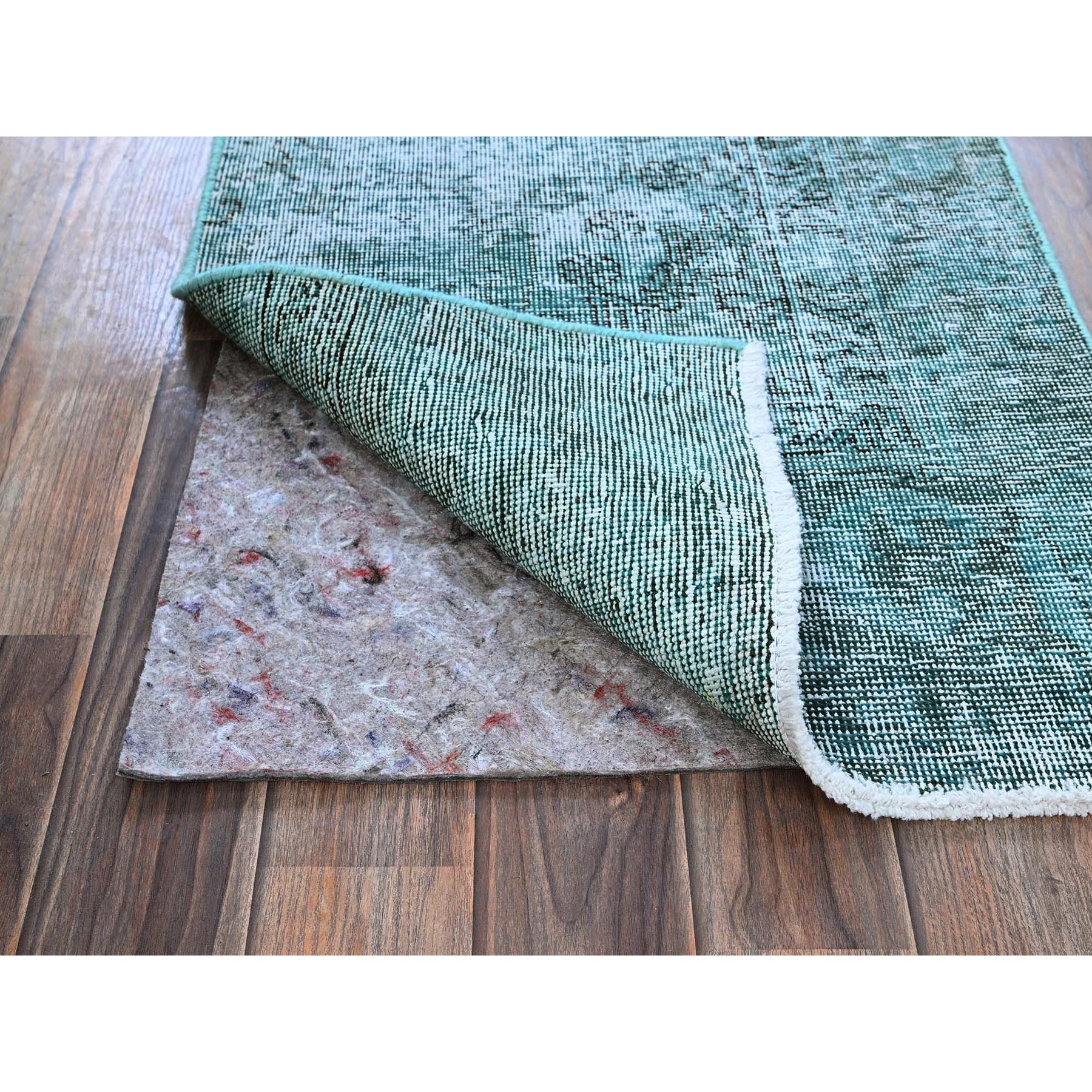 2'x5'8" Teal Blue, Overdyed Vintage Persian Tabriz, Worn and Distressed, Cropped Thin, Sides and Ends Professionally Secured, Hand Knotted, 100% Wool, Fragment, Short & Narrow Runner, Oriental Rug Sh950