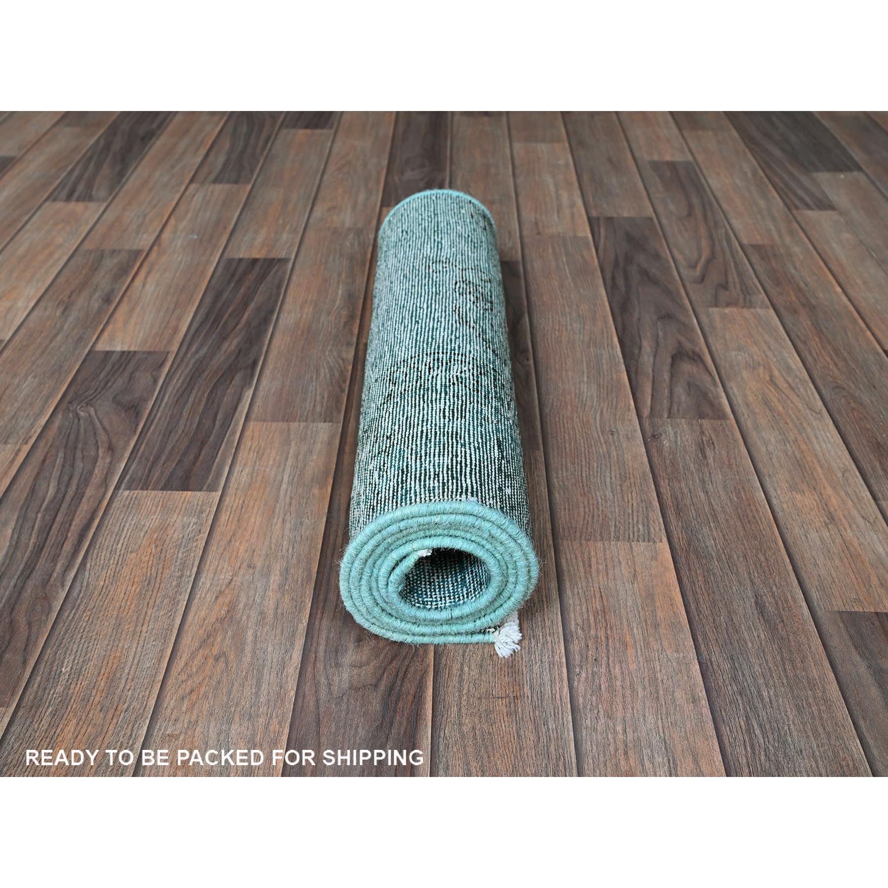 2'x5'8" Teal Blue, Overdyed Vintage Persian Tabriz, Worn and Distressed, Cropped Thin, Sides and Ends Professionally Secured, Hand Knotted, 100% Wool, Fragment, Short & Narrow Runner, Oriental Rug Sh950