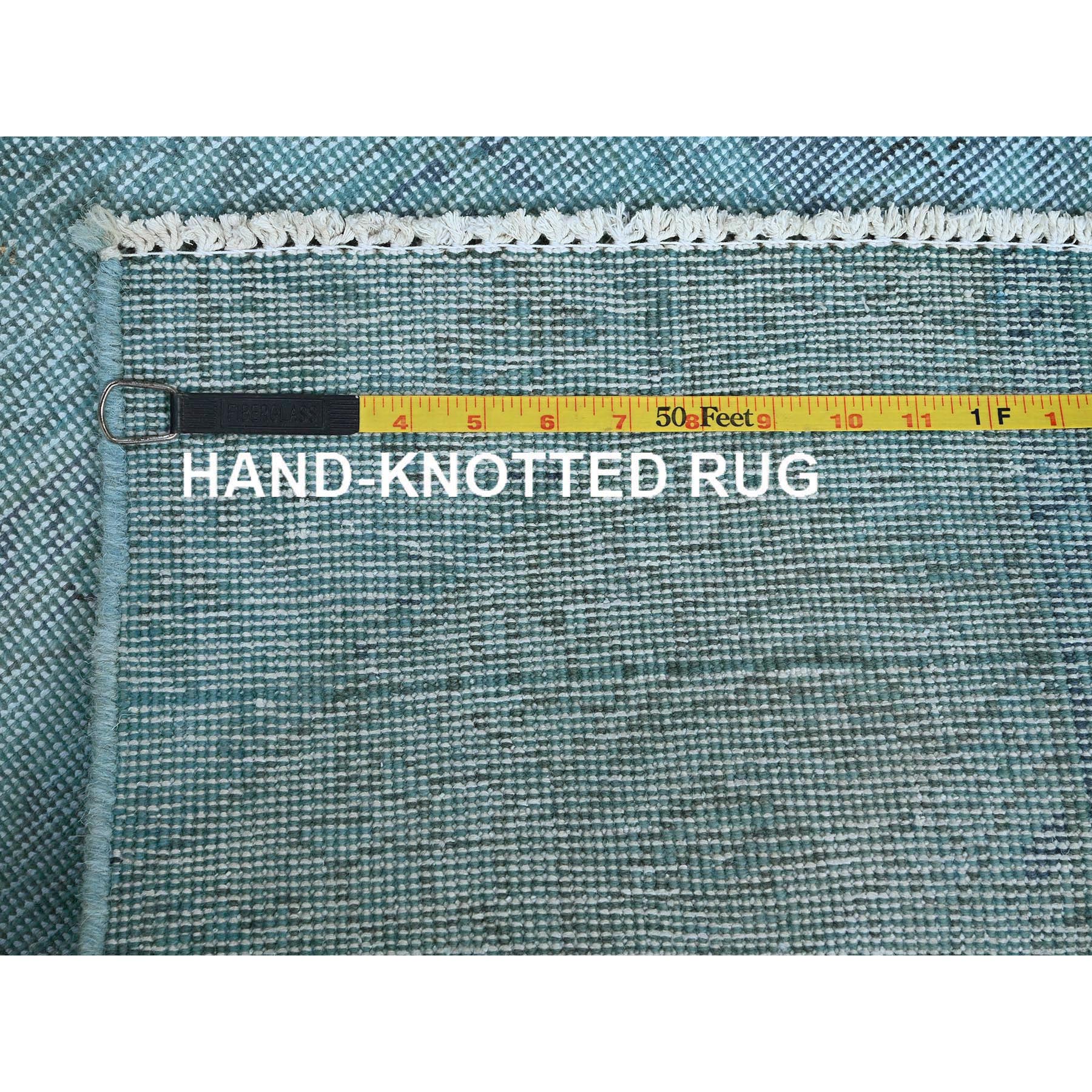 2'x3'2" Sky Blue, Overdyed Vintage Persian Tabriz, Worn and Distressed, Sides and Ends Professionally Secured, Shaved Down, Hand Knotted, Pure Wool, Fragment, Mat, Oriental Rug Sh951
