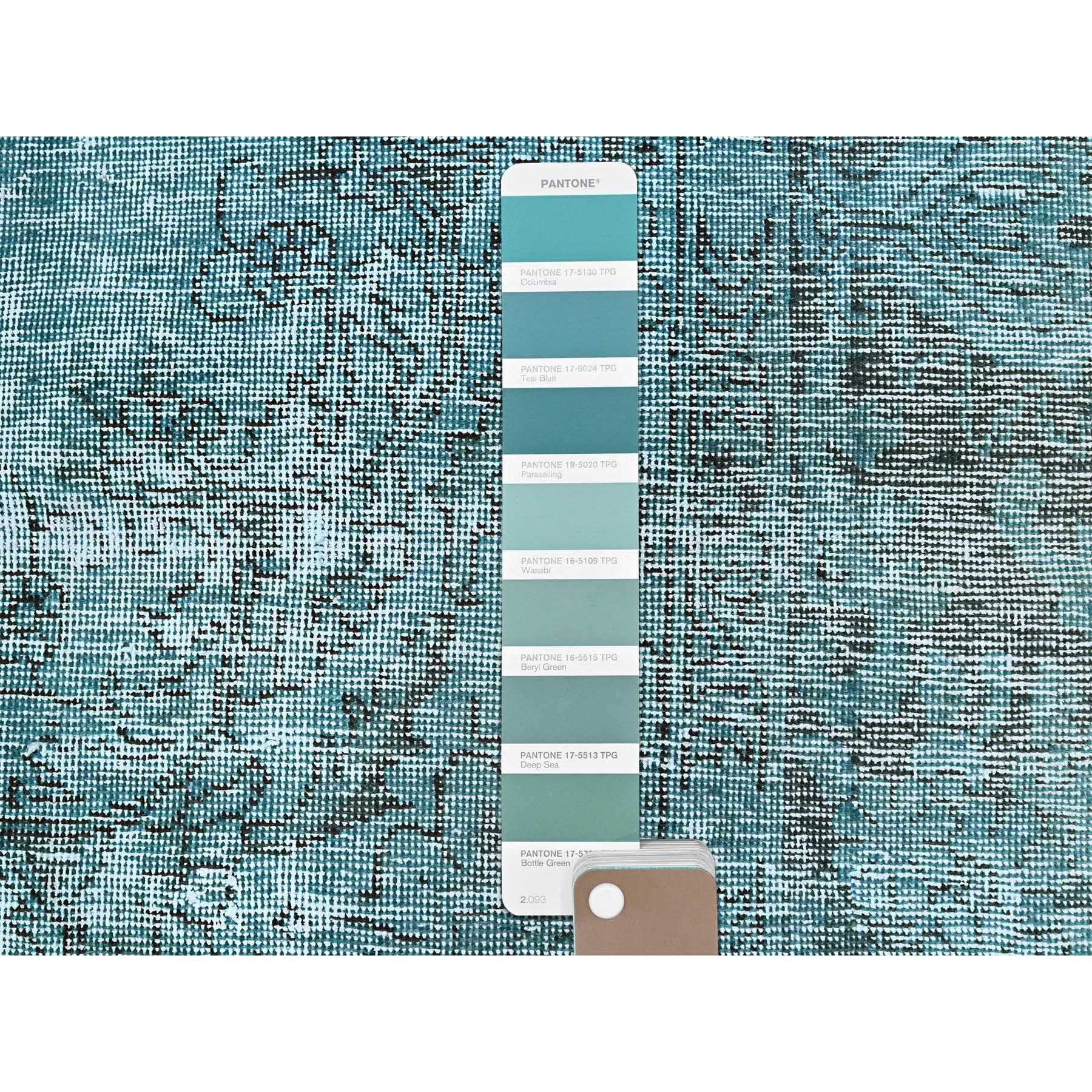 2'x5'9" Ocean Blue, Overdyed Vintage Persian Tabriz, Worn and Distressed, Sides and Ends Professionally Secured, Shaved Down, Hand Knotted, Pure Wool, Fragment, Short & Narrow Runner, Oriental Rug Sh952