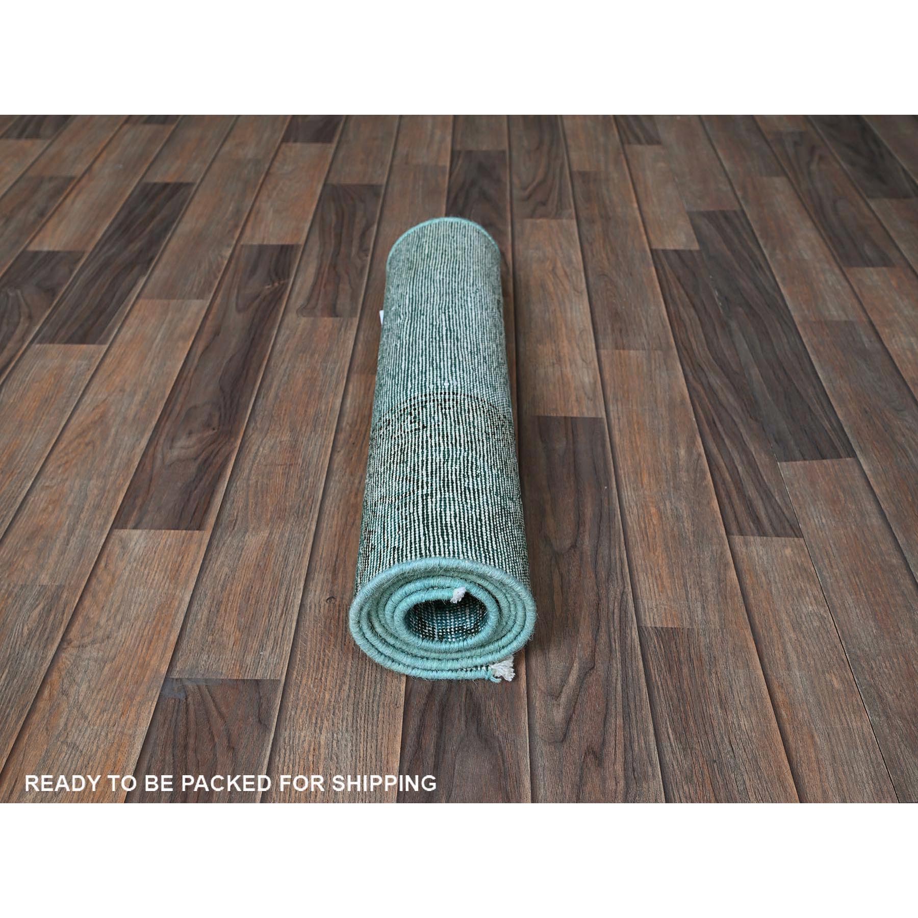 2'x5'9" Ocean Blue, Overdyed Vintage Persian Tabriz, Worn and Distressed, Sides and Ends Professionally Secured, Shaved Down, Hand Knotted, Pure Wool, Fragment, Short & Narrow Runner, Oriental Rug Sh952