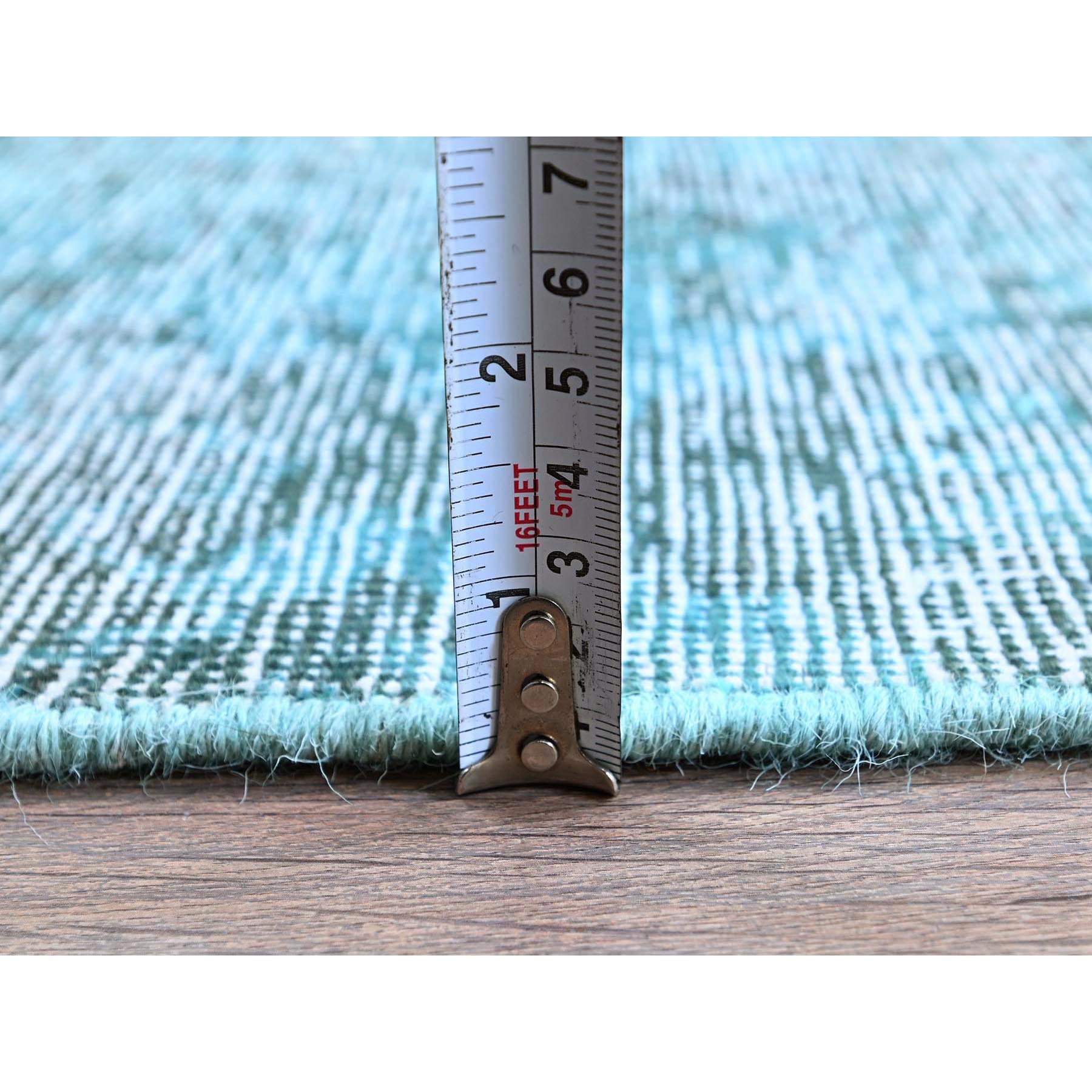 2'x5'9" Ocean Blue, Overdyed Vintage Persian Tabriz, Worn and Distressed, Sides and Ends Professionally Secured, Shaved Down, Hand Knotted, Pure Wool, Fragment, Short & Narrow Runner, Oriental Rug Sh952