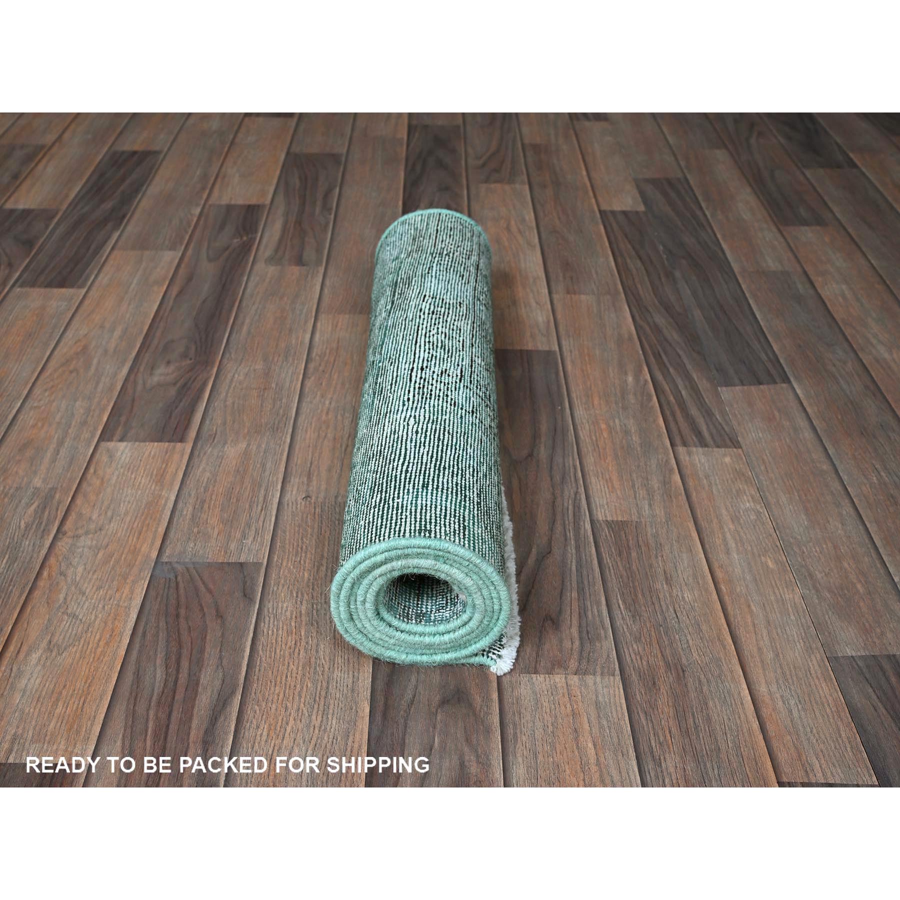 2'x5'8" Beryl Green, Overdyed Vintage Persian Tabriz, Sheared Low, Worn and Distressed, Sides and Ends Professionally Secured, Hand Knotted, 100% Wool, Fragment, Short & Narrow Runner, Oriental Rug Sh953