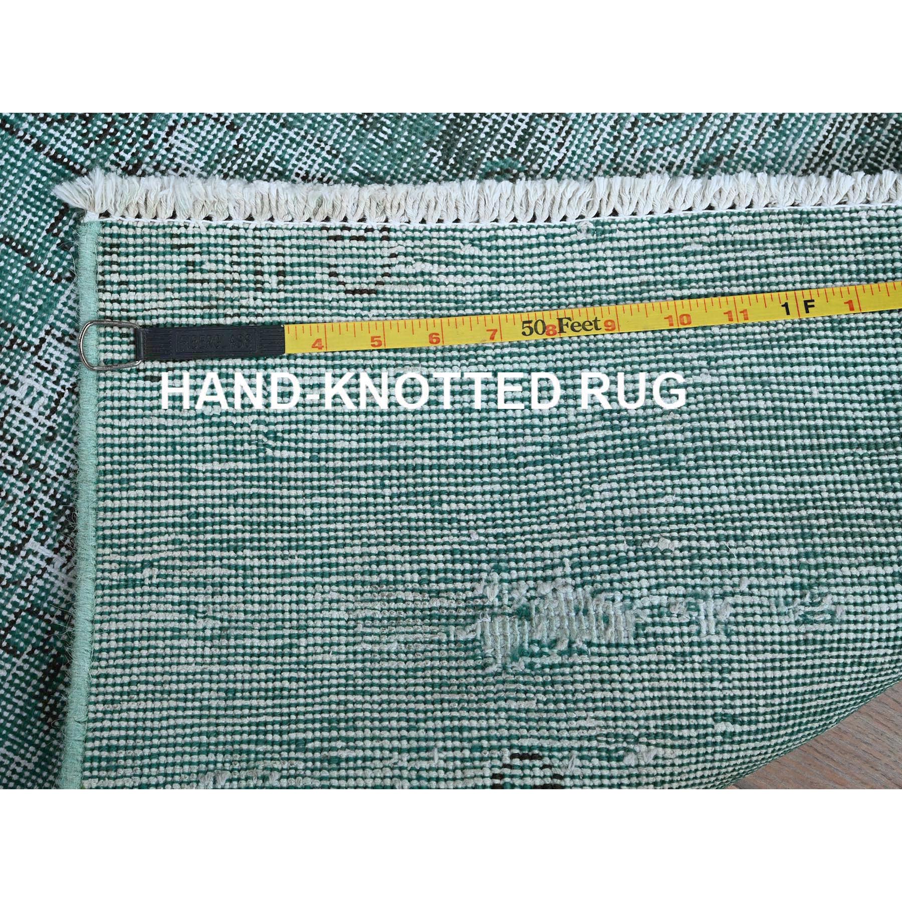 2'x5'8" Beryl Green, Overdyed Vintage Persian Tabriz, Sheared Low, Worn and Distressed, Sides and Ends Professionally Secured, Hand Knotted, 100% Wool, Fragment, Short & Narrow Runner, Oriental Rug Sh953