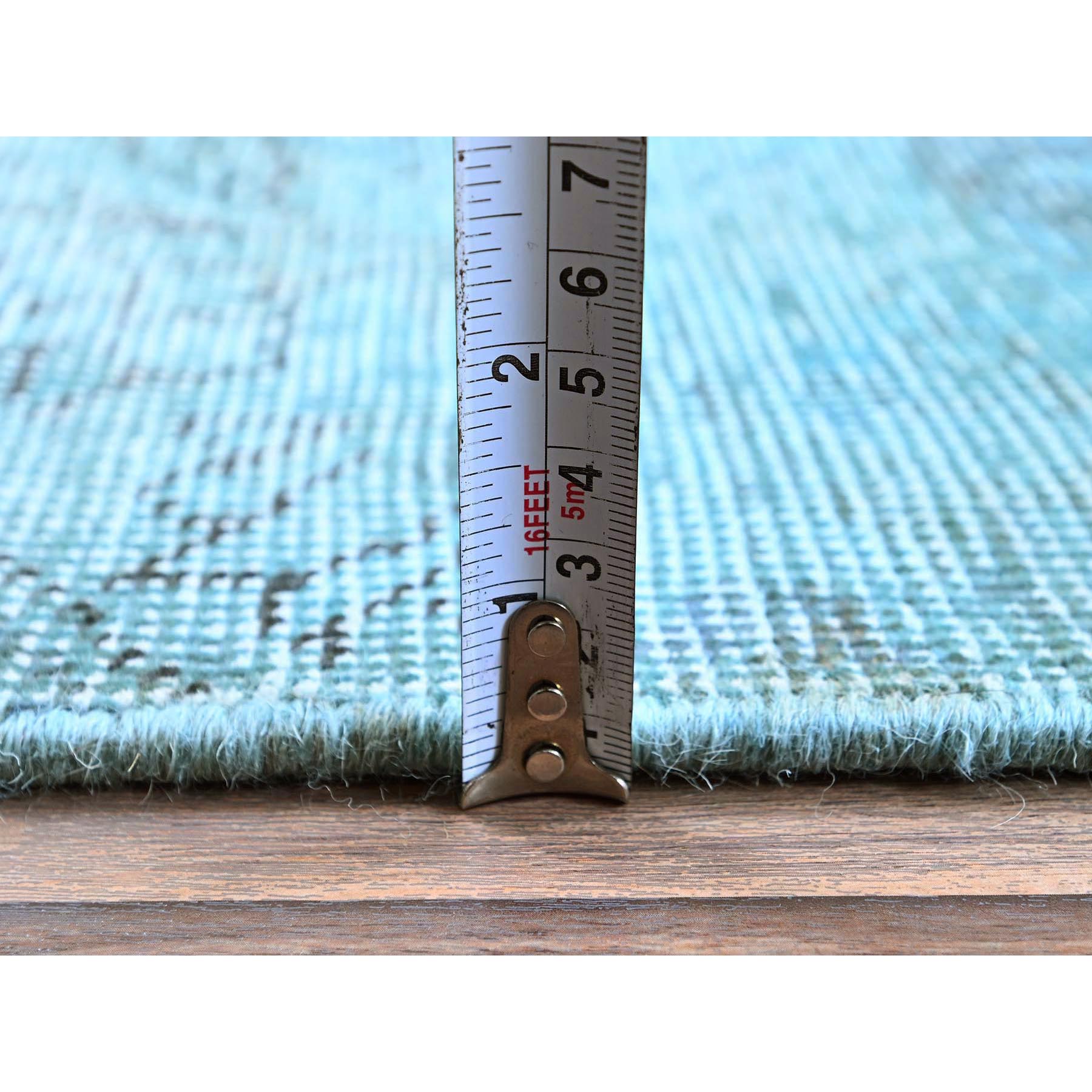 2'x6' Crystal Blue, Overdyed Vintage Persian Tabriz, 100% Wool, Hand Knotted, Worn and Distressed, Sides and Ends Professionally Secured, Shaved Low, Fragment, Short & Narrow Runner, Oriental Rug Sh954