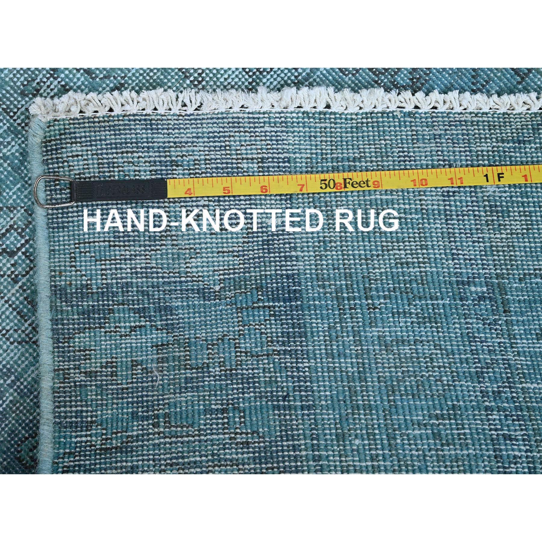 2'x6' Crystal Blue, Overdyed Vintage Persian Tabriz, 100% Wool, Hand Knotted, Worn and Distressed, Sides and Ends Professionally Secured, Shaved Low, Fragment, Short & Narrow Runner, Oriental Rug Sh954