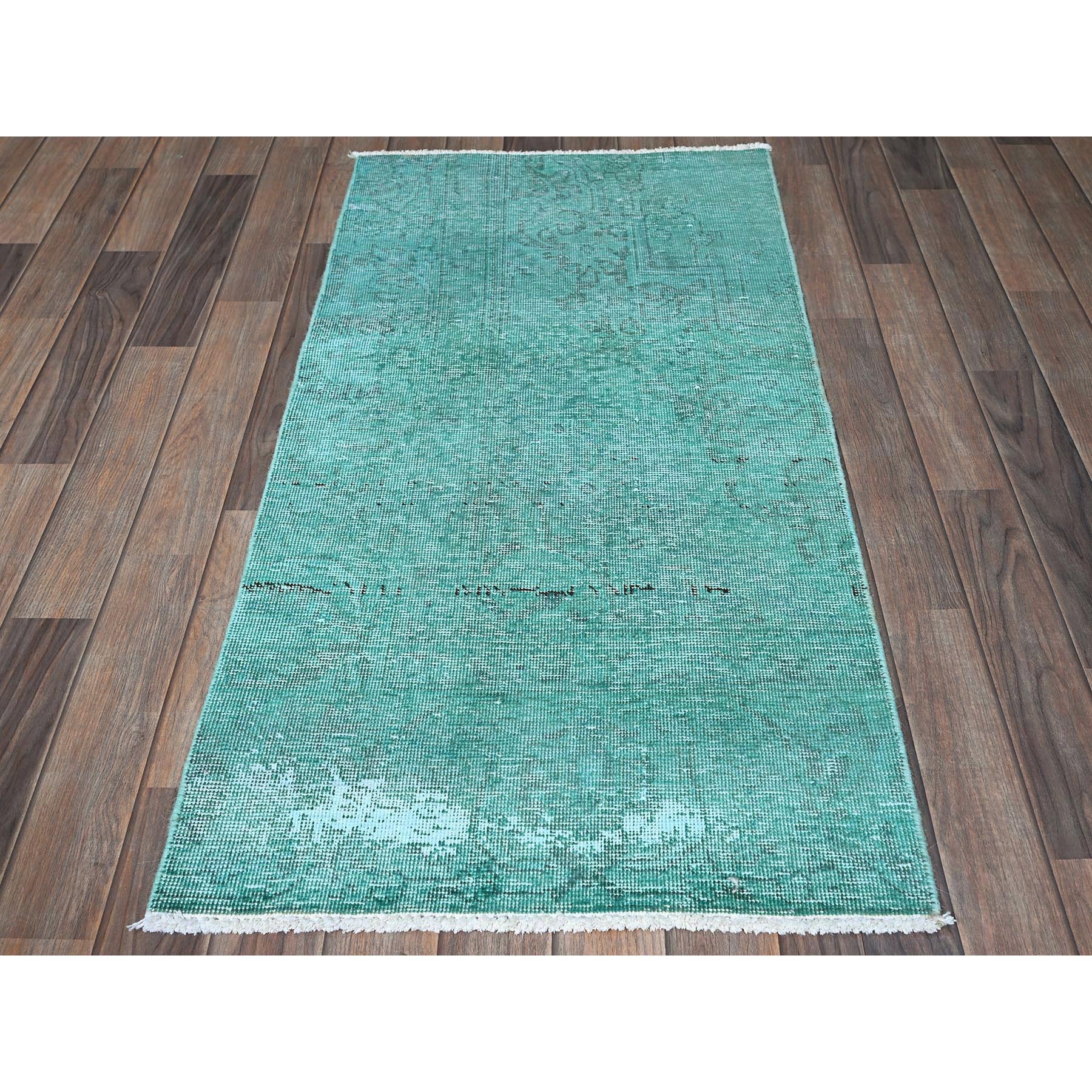 2'3'x4'6" Bottle Green, Overdyed Vintage Persian Tabriz, Worn and Distressed, Sides and Ends Professionally Secured, Shaved Down, Hand Knotted, 100% Wool, Fragment, Mat, Oriental Rug Sh955