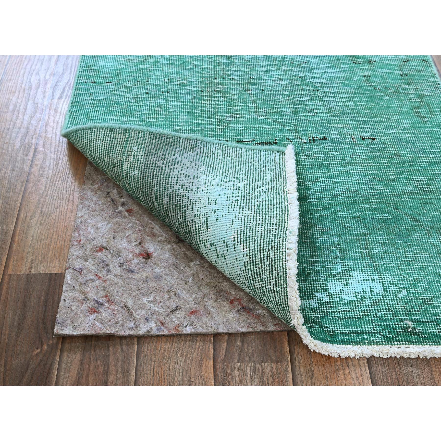 2'3'x4'6" Bottle Green, Overdyed Vintage Persian Tabriz, Worn and Distressed, Sides and Ends Professionally Secured, Shaved Down, Hand Knotted, 100% Wool, Fragment, Mat, Oriental Rug Sh955