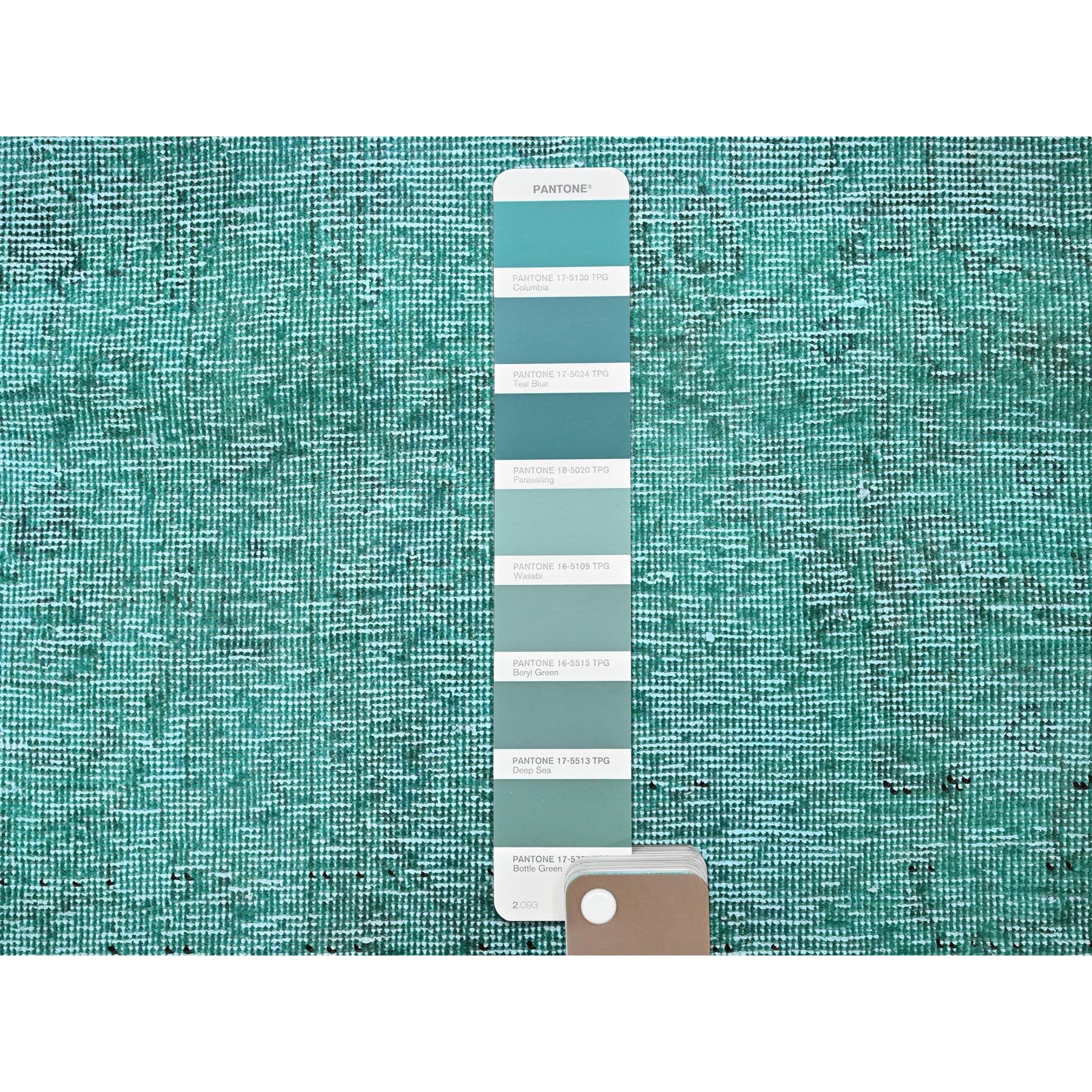 2'3'x4'6" Bottle Green, Overdyed Vintage Persian Tabriz, Worn and Distressed, Sides and Ends Professionally Secured, Shaved Down, Hand Knotted, 100% Wool, Fragment, Mat, Oriental Rug Sh955