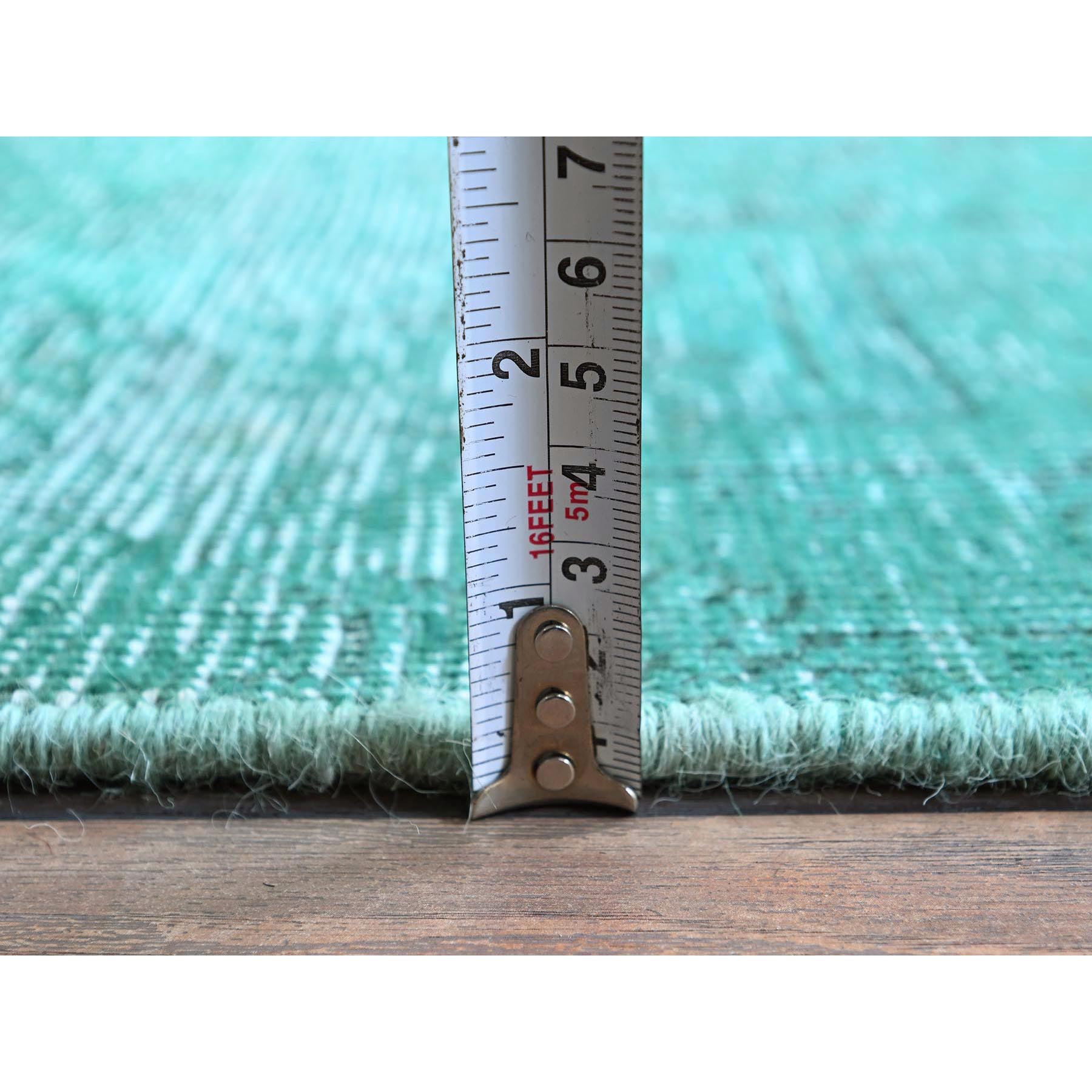 2'3'x4'6" Bottle Green, Overdyed Vintage Persian Tabriz, Worn and Distressed, Sides and Ends Professionally Secured, Shaved Down, Hand Knotted, 100% Wool, Fragment, Mat, Oriental Rug Sh955