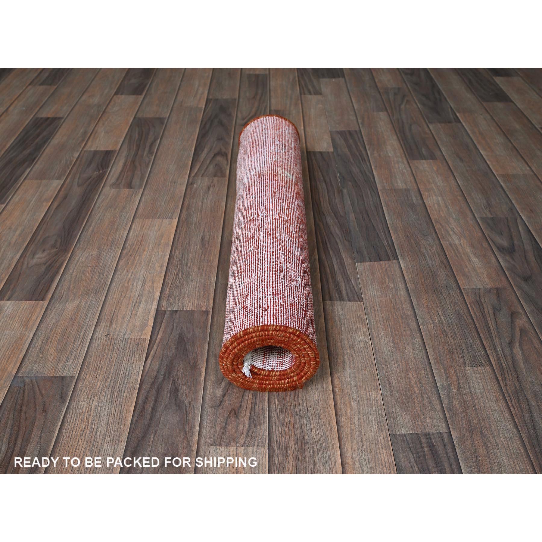 2'4"x5'6" Coral Red, Overdyed Vintage Persian Tabriz, Worn and Distressed, Sides and Ends Professionally Secured, Sheared Low, Hand Knotted, 100% Wool, Fragment, Short & Narrow Runner, Oriental Rug Sh956