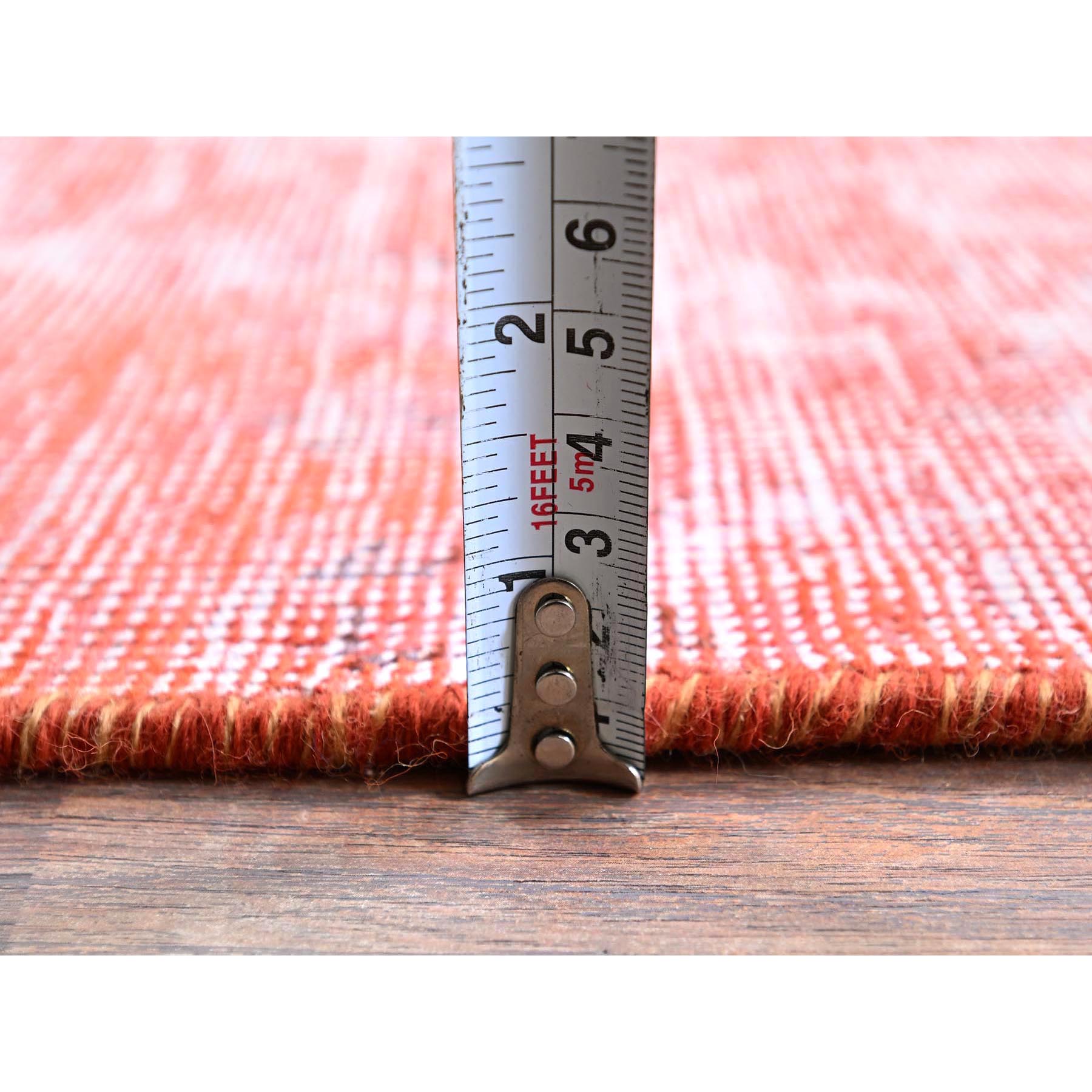 2'4"x5'6" Coral Red, Overdyed Vintage Persian Tabriz, Worn and Distressed, Sides and Ends Professionally Secured, Sheared Low, Hand Knotted, 100% Wool, Fragment, Short & Narrow Runner, Oriental Rug Sh956