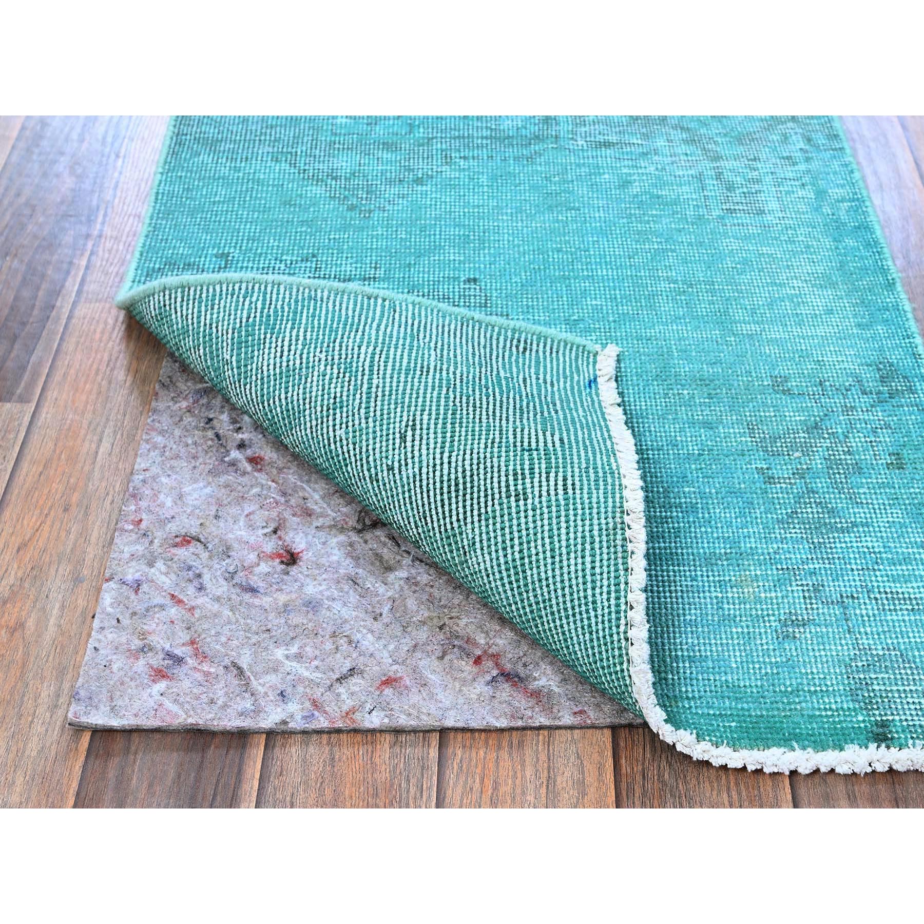 2'x3'6" Aqua Blue, Overdyed Vintage Persian Tabriz, Worn and Distressed, Sides and Ends Professionally Secured, Cropped Thin, Hand Knotted, 100% Wool, Fragment, Mat, Oriental Rug Sh957