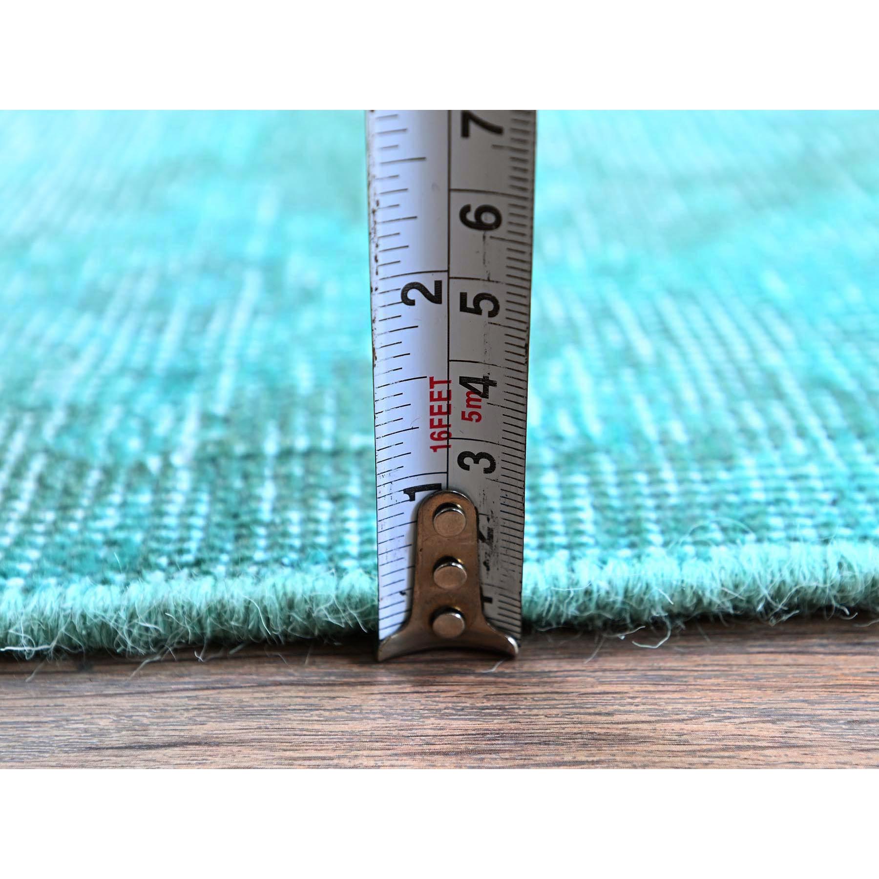2'x3'6" Aqua Blue, Overdyed Vintage Persian Tabriz, Worn and Distressed, Sides and Ends Professionally Secured, Cropped Thin, Hand Knotted, 100% Wool, Fragment, Mat, Oriental Rug Sh957