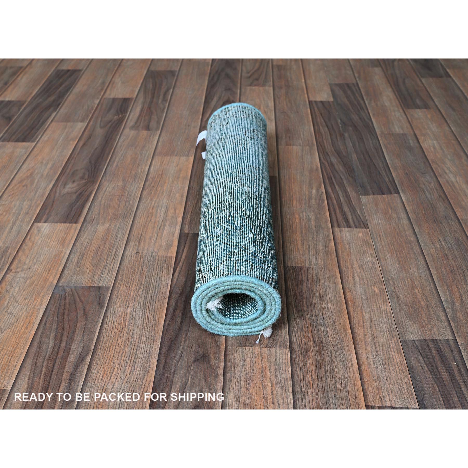 2'x5' Aqua Green, Overdyed Vintage Persian Tabriz, Worn and Distressed, Cropped Thin, Sides and Ends Professionally Secured, Hand Knotted, 100% Wool, Fragment, Short & Narrow Runner, Oriental Rug Sh959