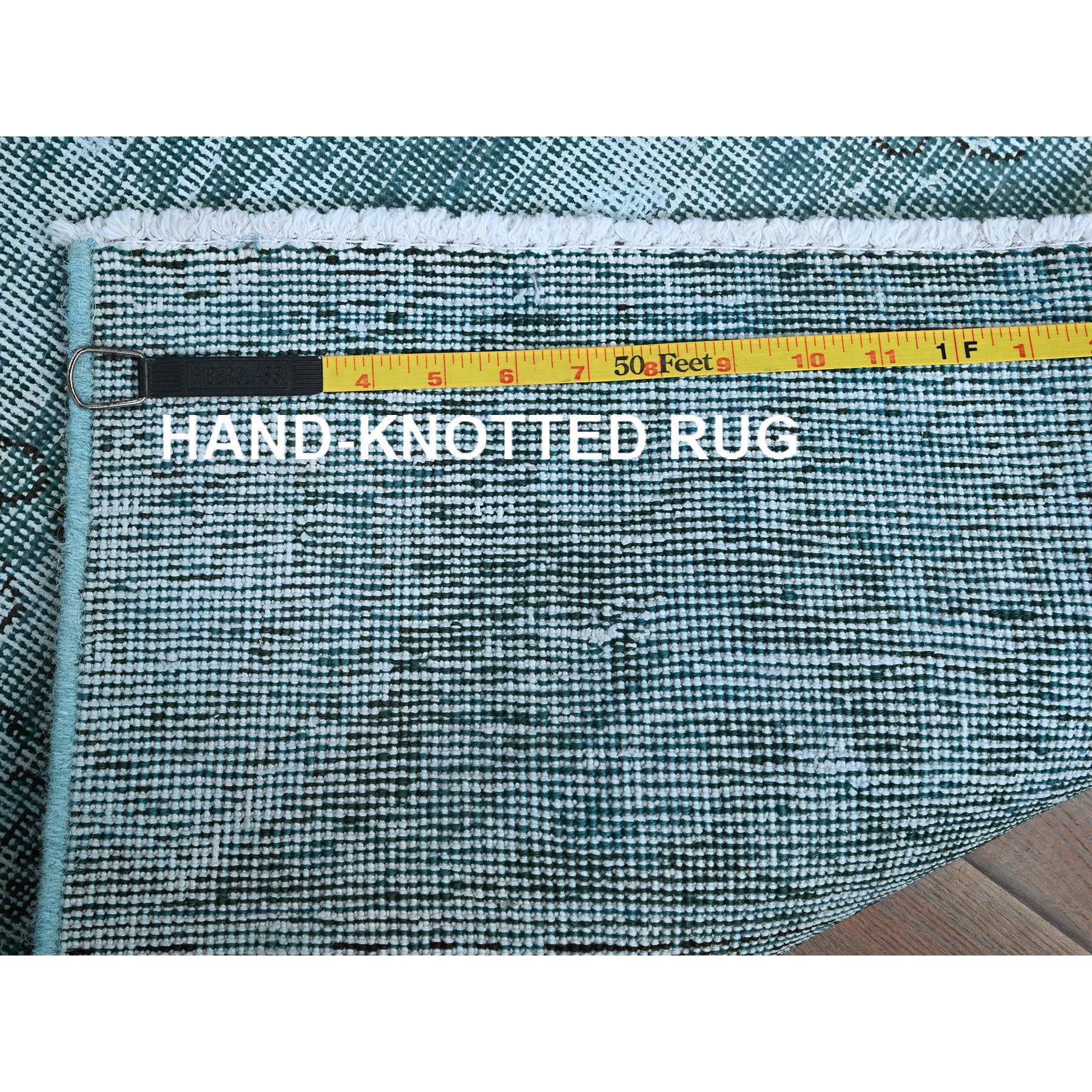 2'x5' Aqua Green, Overdyed Vintage Persian Tabriz, Worn and Distressed, Cropped Thin, Sides and Ends Professionally Secured, Hand Knotted, 100% Wool, Fragment, Short & Narrow Runner, Oriental Rug Sh959