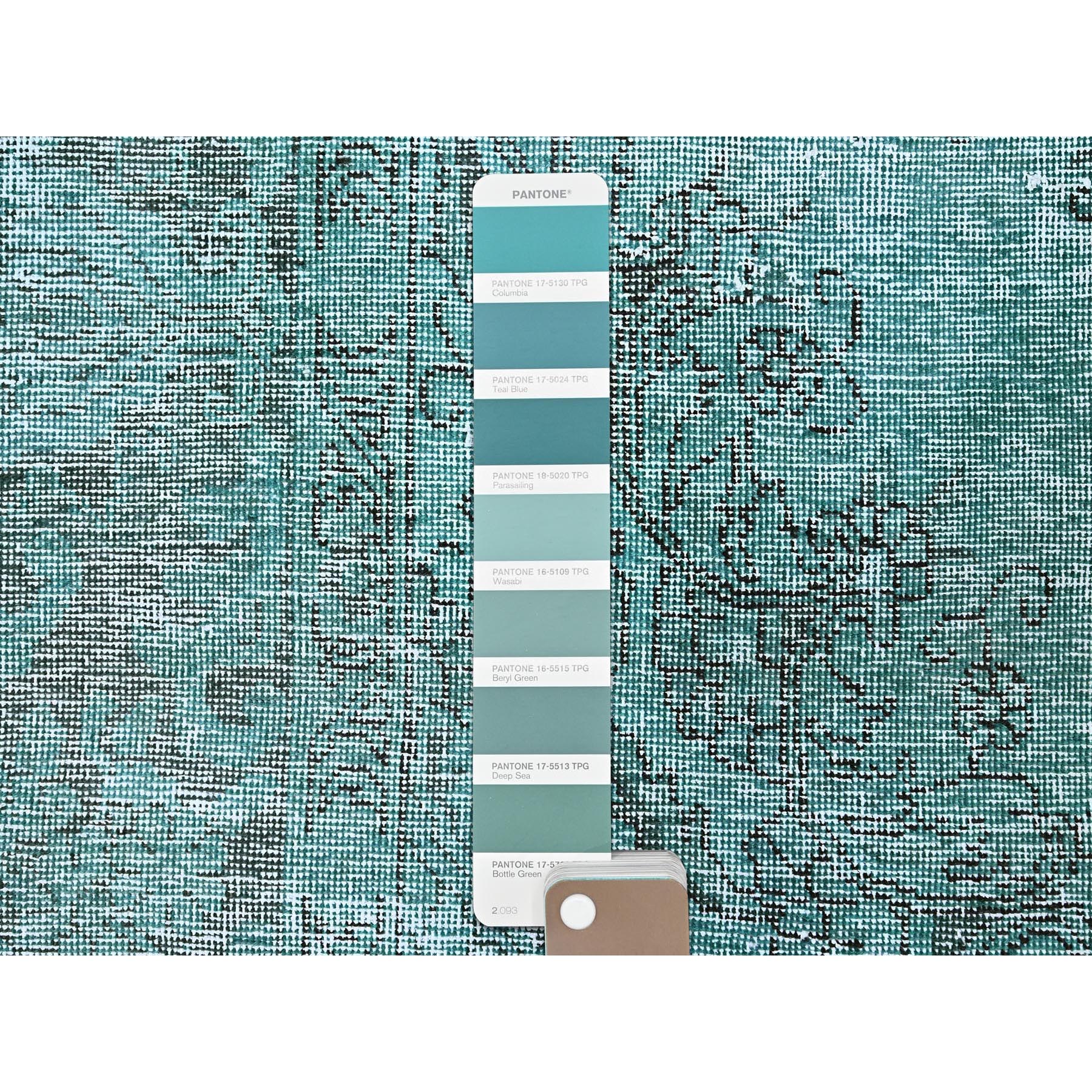 2'x5'8" Wasabi Green, Overdyed Vintage Persian Tabriz, Worn and Distressed, Sides and Ends Professionally Secured, Shaved Down, Hand Knotted, 100% Wool, Fragment, Short & Narrow Runner, Oriental Rug Sh962