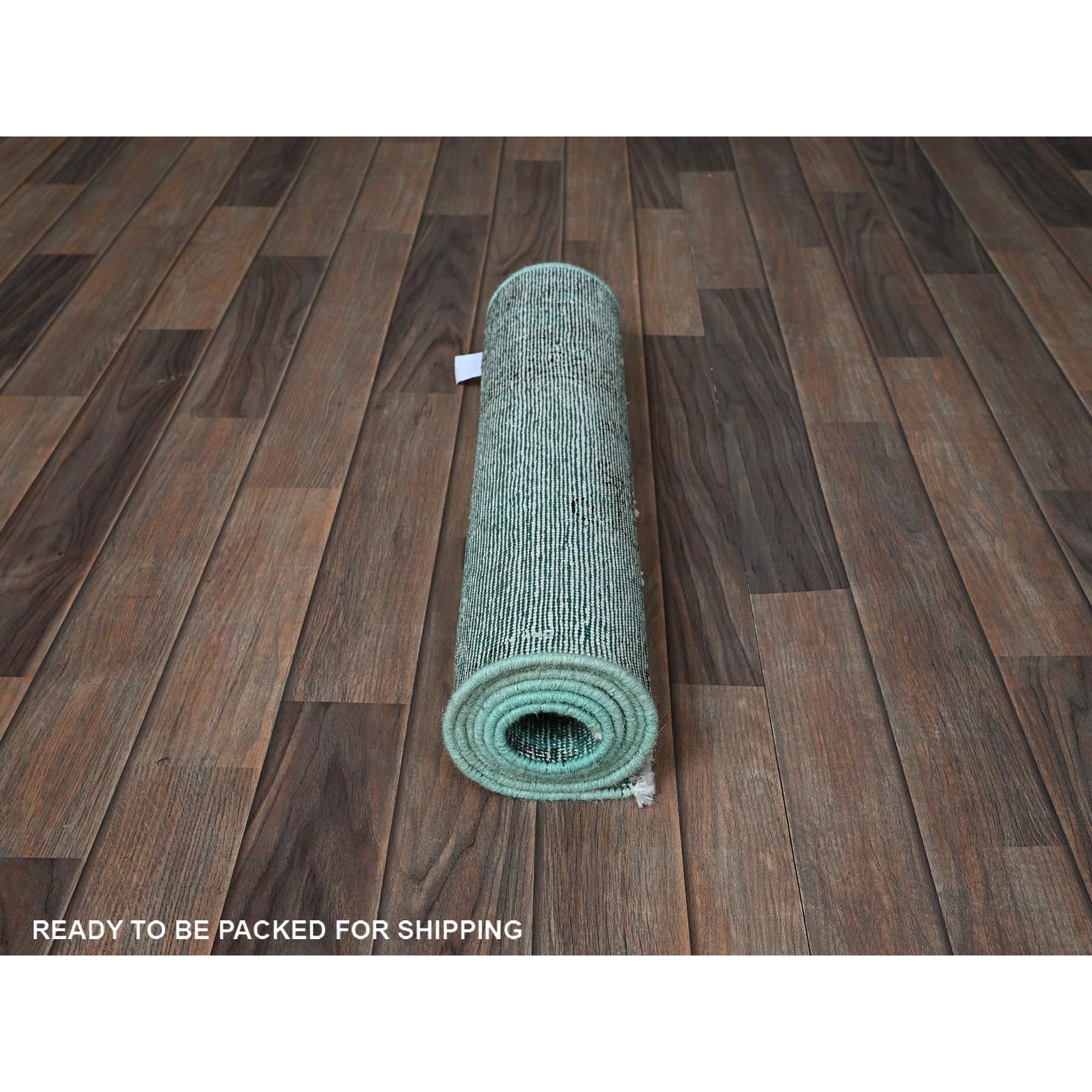 2'x5'8" Wasabi Green, Overdyed Vintage Persian Tabriz, Worn and Distressed, Sides and Ends Professionally Secured, Shaved Down, Hand Knotted, 100% Wool, Fragment, Short & Narrow Runner, Oriental Rug Sh962
