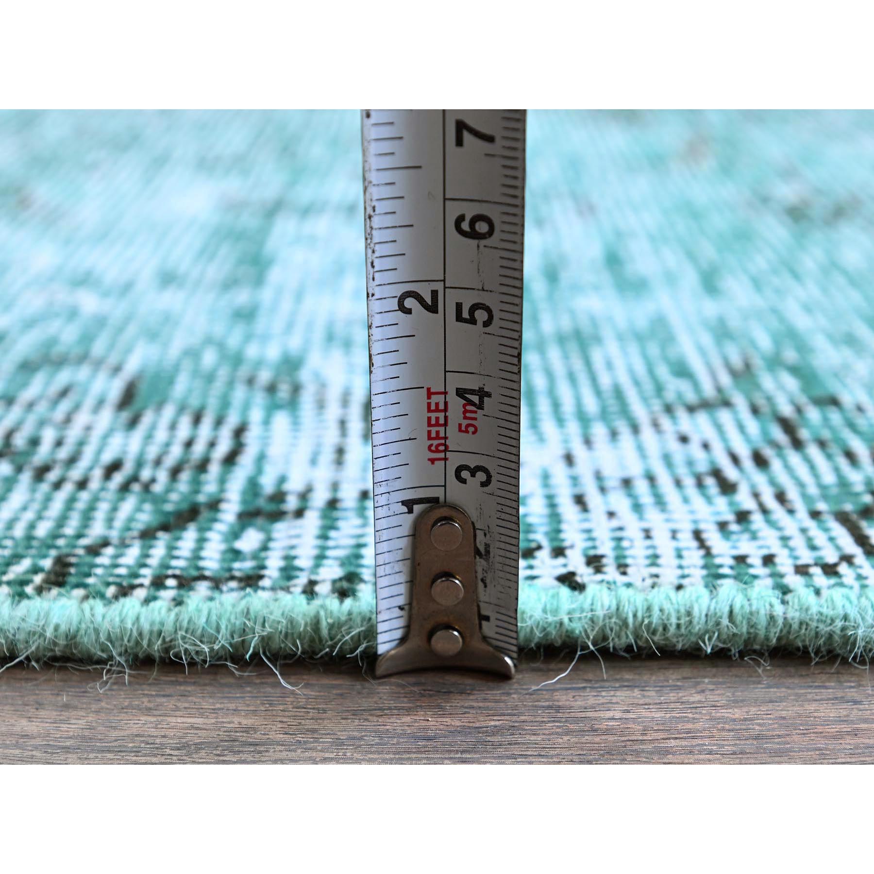 2'x5'8" Wasabi Green, Overdyed Vintage Persian Tabriz, Worn and Distressed, Sides and Ends Professionally Secured, Shaved Down, Hand Knotted, 100% Wool, Fragment, Short & Narrow Runner, Oriental Rug Sh962