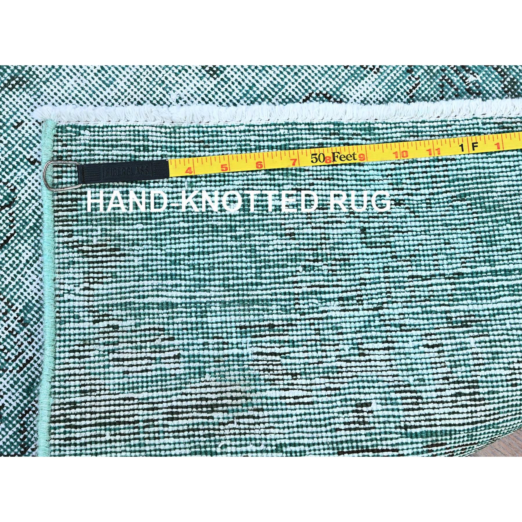 2'x5'7" Aqua Green, Overdyed Vintage Persian Tabriz, Worn and Distressed, Sides and Ends Professionally Secured, Shaved Down, Hand Knotted, 100% Wool, Fragment, Short & Narrow Runner, Oriental Rug Sh963