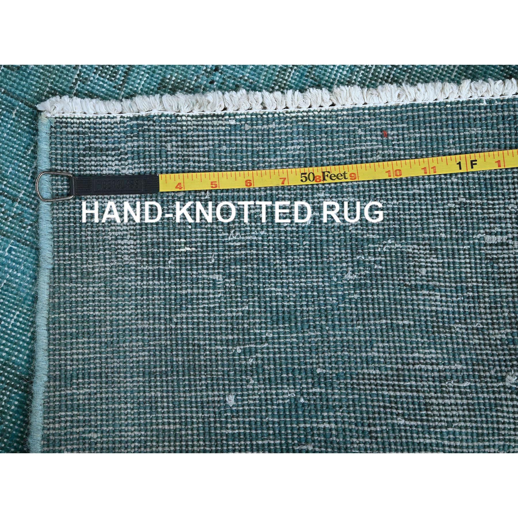 2'3"x6'2" Aqua Blue, Overdyed Vintage Persian Tabriz, Cropped Thin, Worn and Distressed, Sides and Ends Professionally Secured, Hand Knotted, 100% Wool, Fragment, Short & Narrow Runner, Oriental Rug Sh966