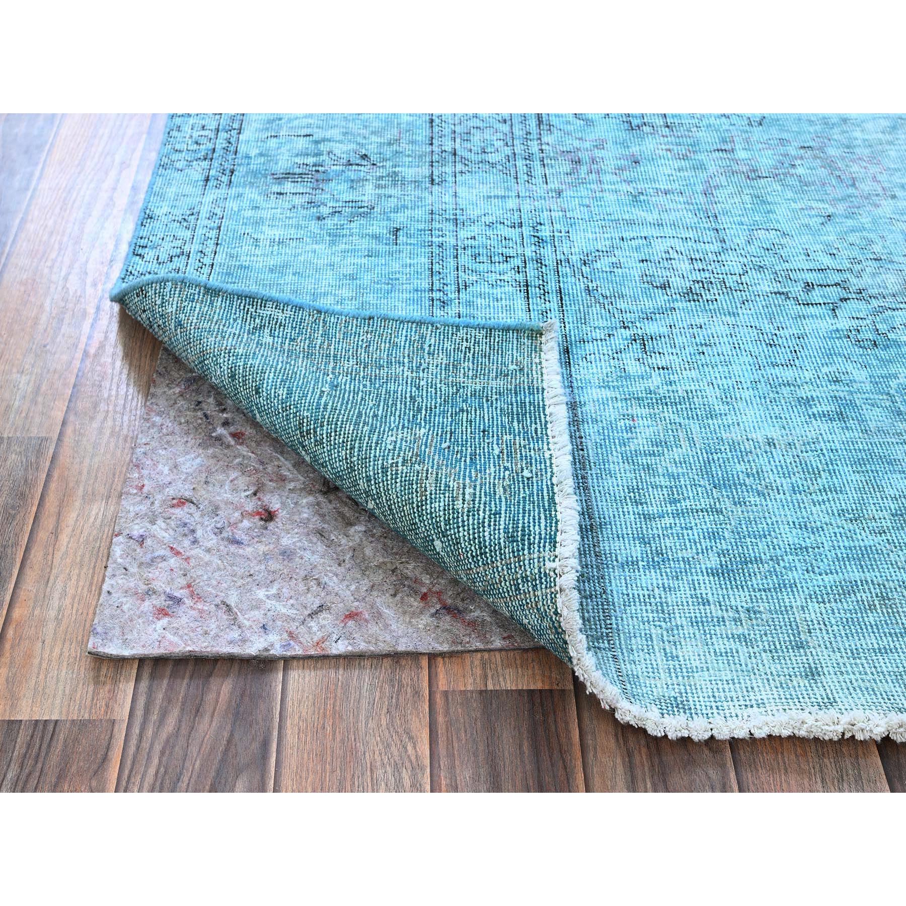 3'1"x5'1" Aqua Blue, Overdyed Vintage Persian Tabriz, Worn and Distressed, Sides and Ends Professionally Secured, Shaved Low, Hand Knotted, 100% Wool, Fragment, Oriental Rug Sh970