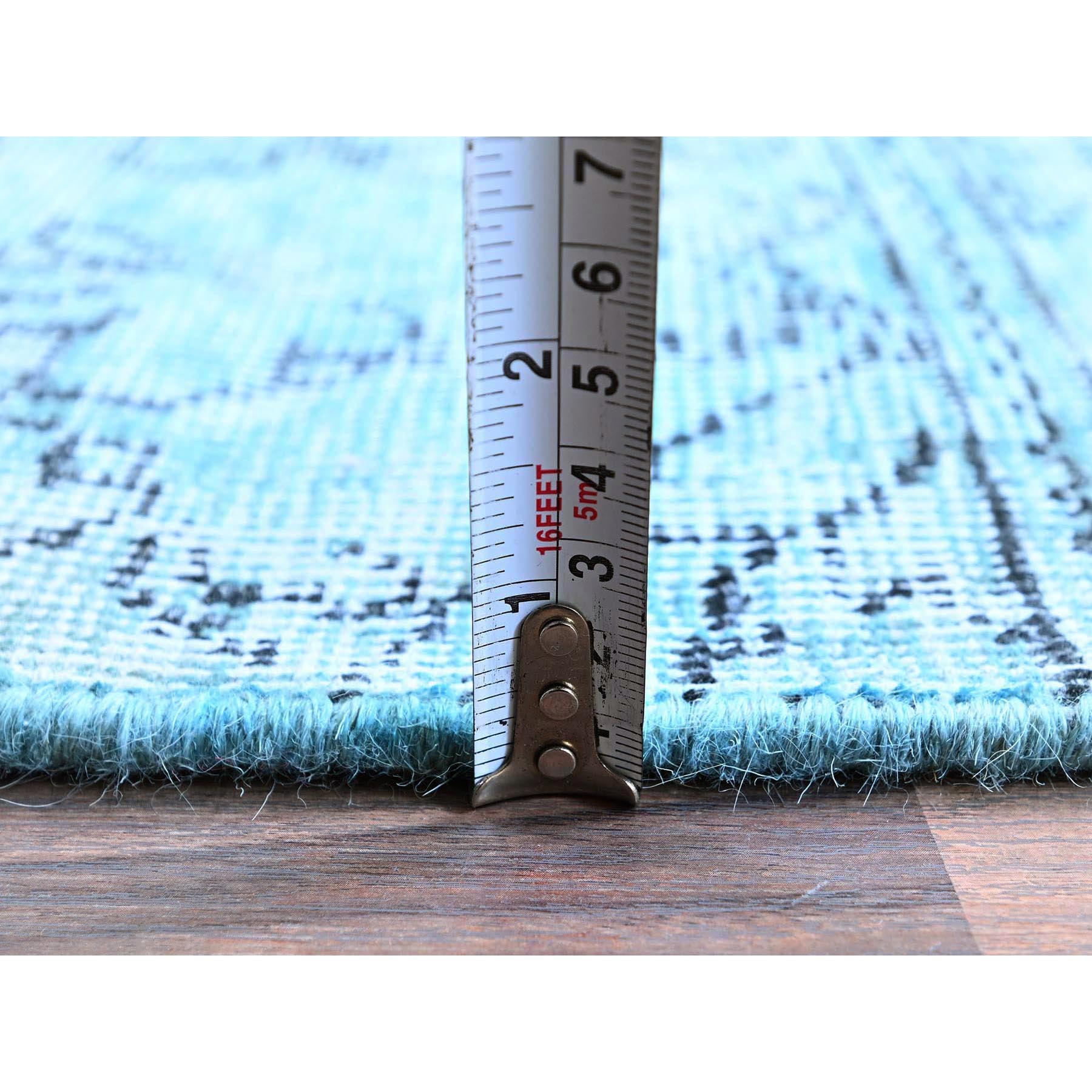 3'1"x5'1" Aqua Blue, Overdyed Vintage Persian Tabriz, Worn and Distressed, Sides and Ends Professionally Secured, Shaved Low, Hand Knotted, 100% Wool, Fragment, Oriental Rug Sh970