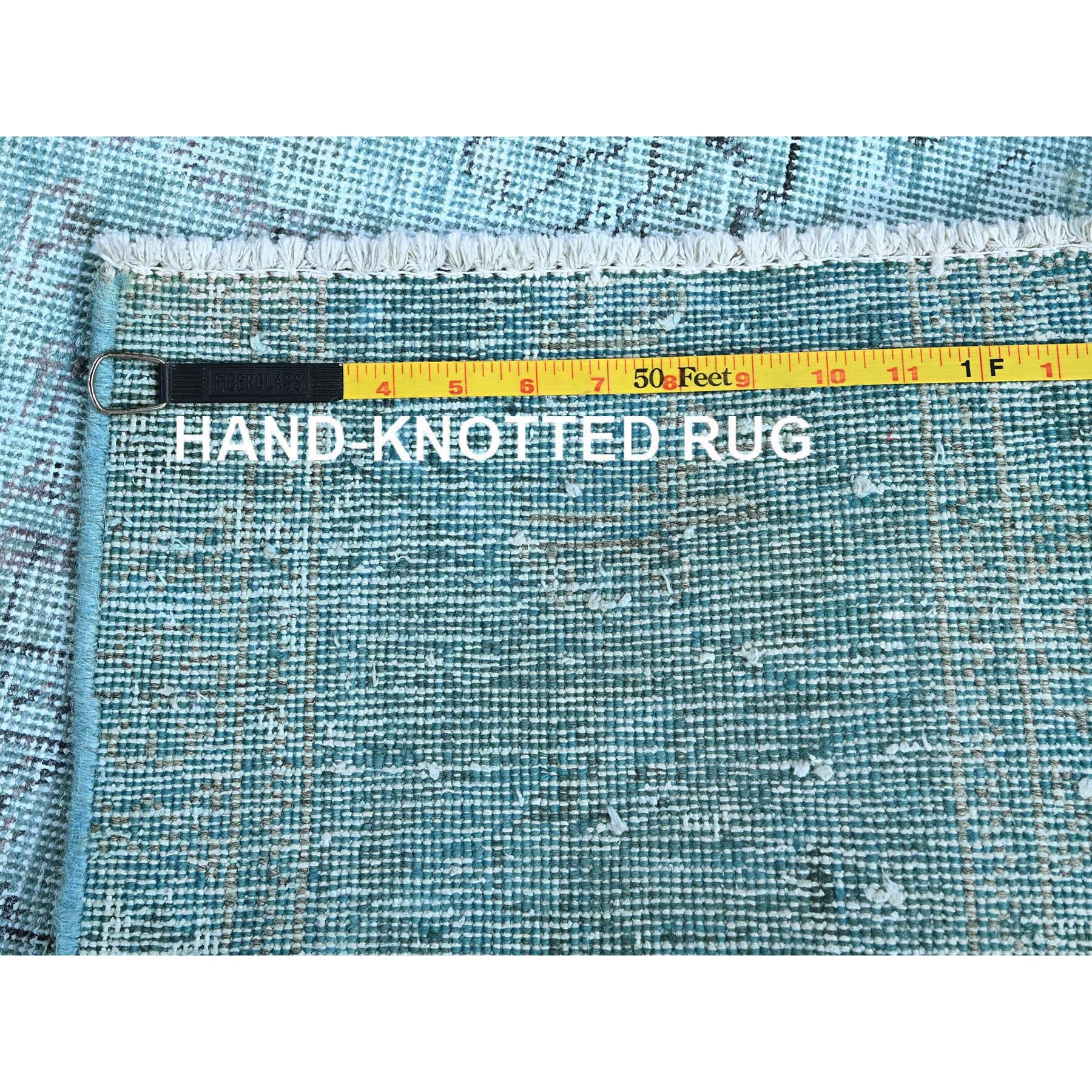 3'1"x5'1" Aqua Blue, Overdyed Vintage Persian Tabriz, Worn and Distressed, Sides and Ends Professionally Secured, Shaved Low, Hand Knotted, 100% Wool, Fragment, Oriental Rug Sh970