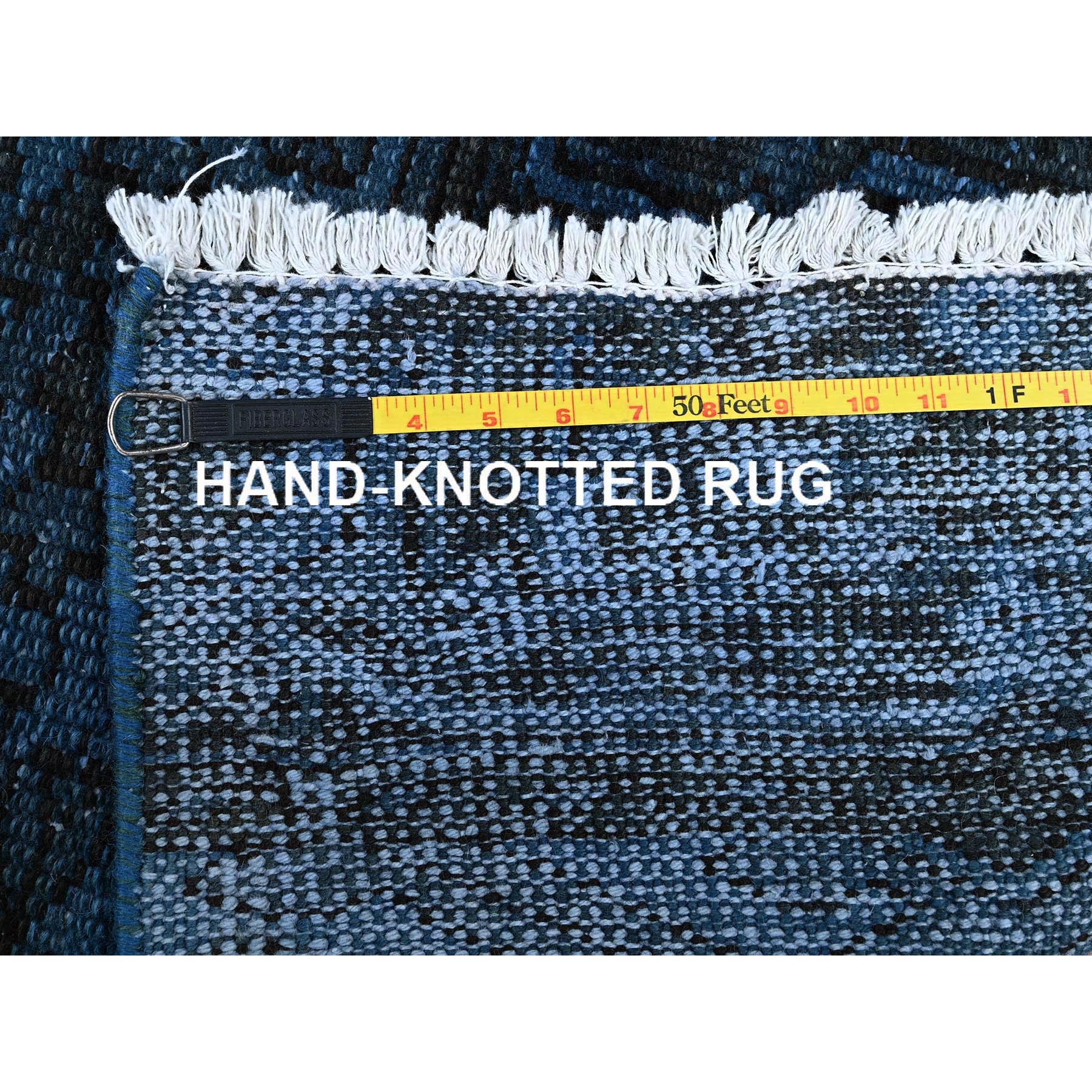 2'6"x11' Yale Blue, Overdyed Vintage Persian Tabriz, Worn and Distressed, Sides and Ends Professionally Secured, Sheared Low, Hand Knotted, 100% Wool, Fragment, Narrow Runner, Oriental Rug Sh971