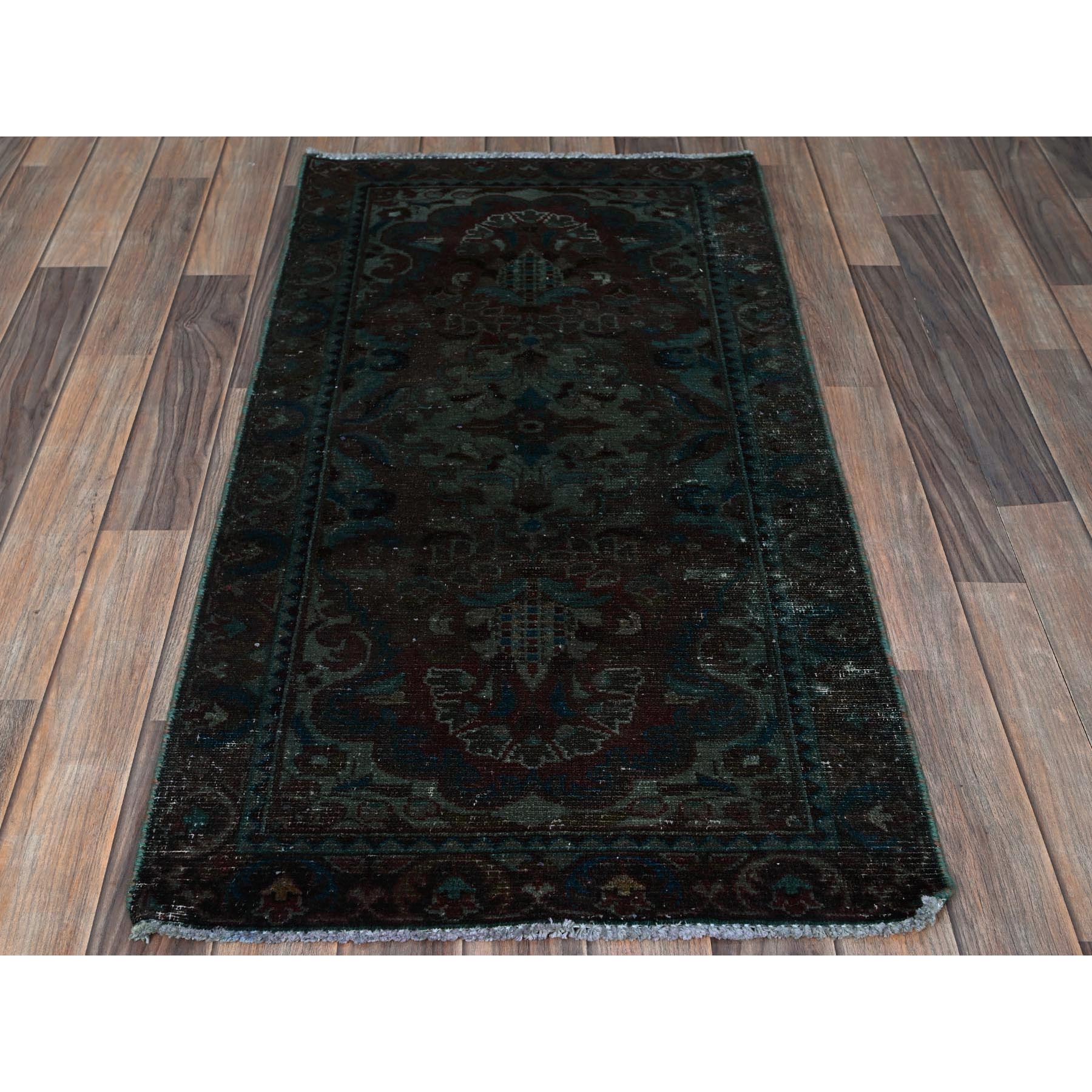 2'2"x4'2" Wine Red, Overdyed Vintage Persian Lilahan with Geometric Pattern, Shaved Low, Zero Pile, Evenly Worn, Sides and Ends Professionally Secured, Clean, Hand Knotted, 100% Wool, Mat, Oriental Rug Sh975