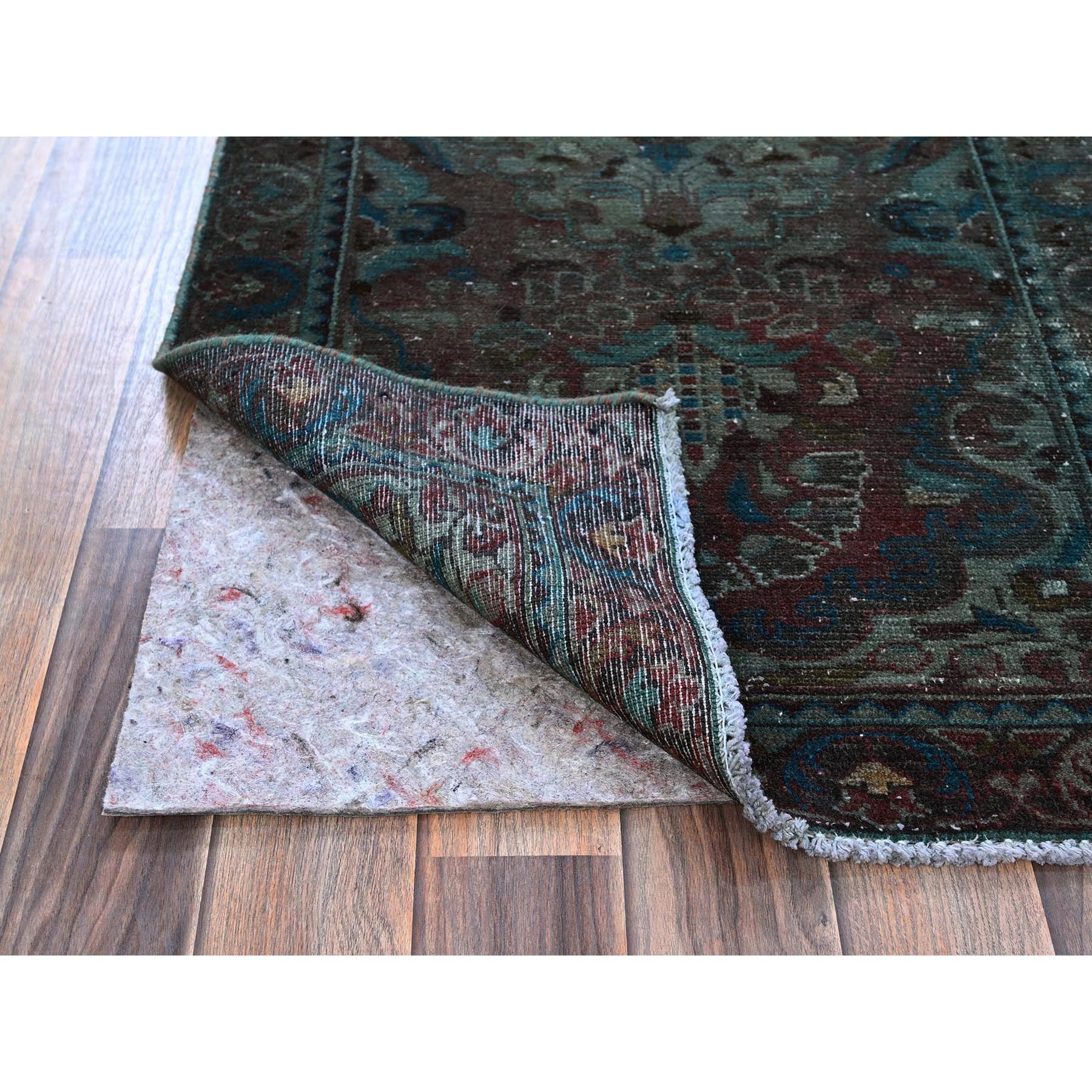 2'2"x4'2" Wine Red, Overdyed Vintage Persian Lilahan with Geometric Pattern, Shaved Low, Zero Pile, Evenly Worn, Sides and Ends Professionally Secured, Clean, Hand Knotted, 100% Wool, Mat, Oriental Rug Sh975