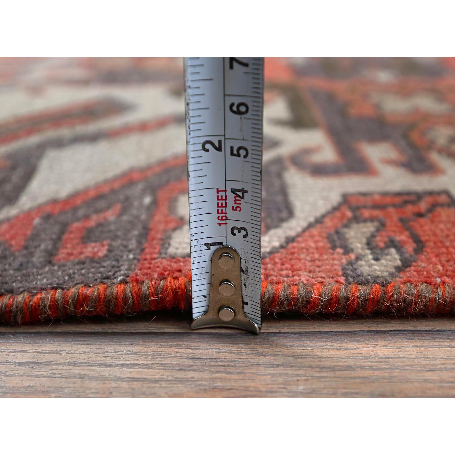 2'x3'10" Crimson Red, Vintage Northwest Persian with Eagle Kazak Design, Cropped Thin, Zero Pile, Sides and Ends Professionally Secured, Hand Knotted, 100% Wool, Fragment, Mat, Oriental Rug Sh978