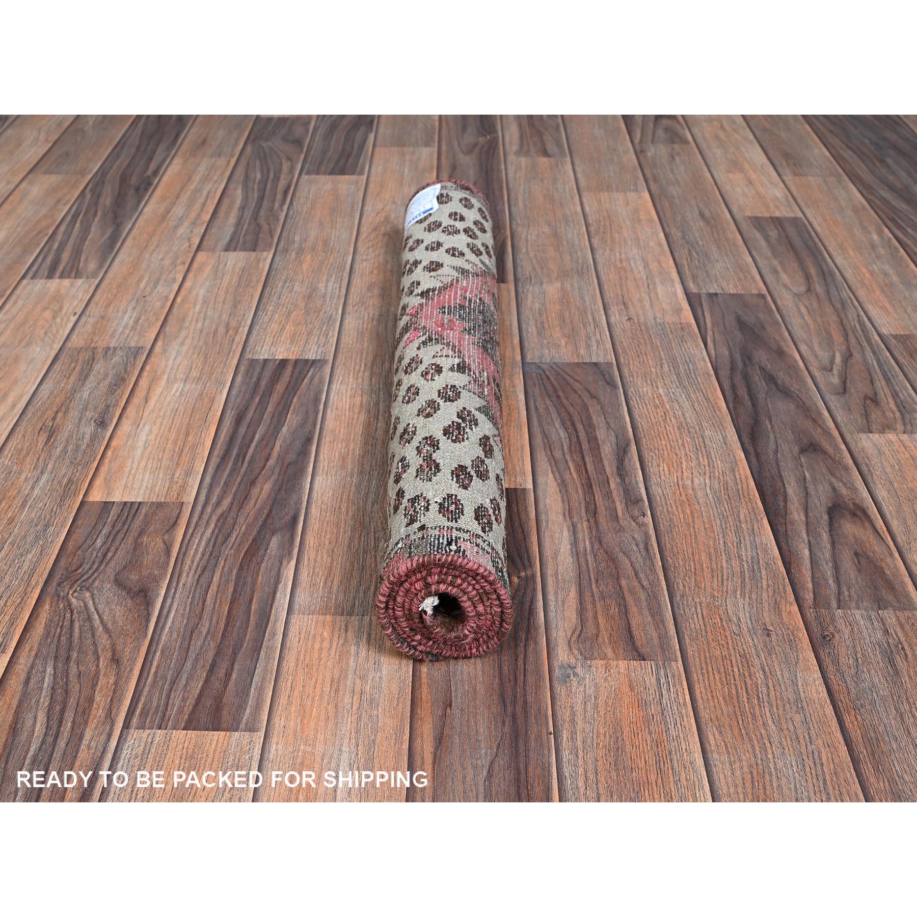 2'3"x3'7" Rose Pink, Overdyed Vintage Persian Hamadan with Geometric Pattern, Small Animal Figurines, Hand Knotted, 100% Wool, Abrash, Sheared Low, Zero Pile, Sides and Ends Professionally Secured, Clean, Mat, Oriental Rug Sh979