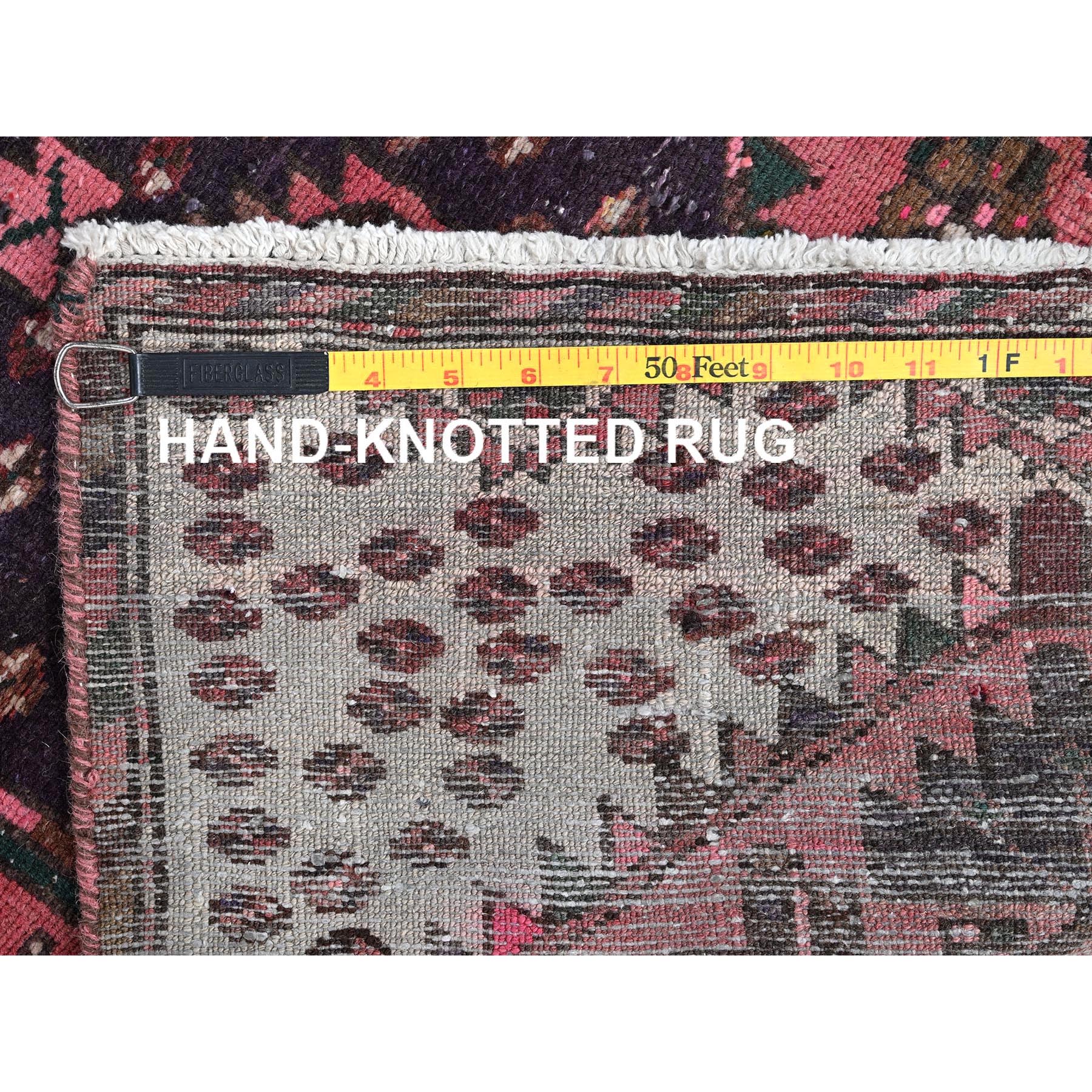 2'3"x3'7" Rose Pink, Overdyed Vintage Persian Hamadan with Geometric Pattern, Small Animal Figurines, Hand Knotted, 100% Wool, Abrash, Sheared Low, Zero Pile, Sides and Ends Professionally Secured, Clean, Mat, Oriental Rug Sh979