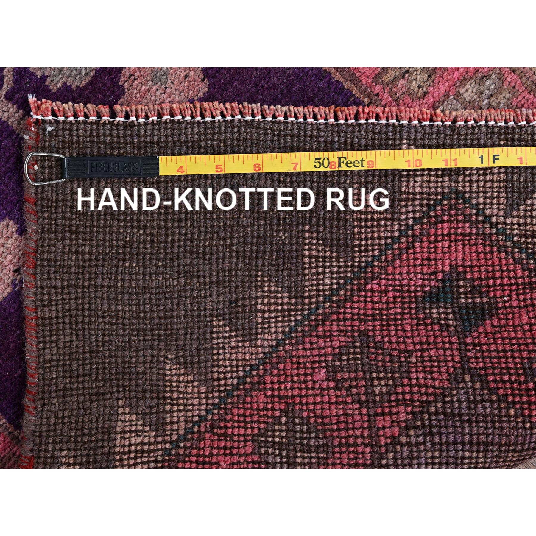2'x11' Rouge Pink, Vintage Northwest Persian with Geometric Pattern, Shaved Low, Zero Pile, Evenly Worn, Sides and Ends Professionally Secured, Clean, Hand Knotted, Pure Wool, Narrow Runner, Oriental Rug Sh983