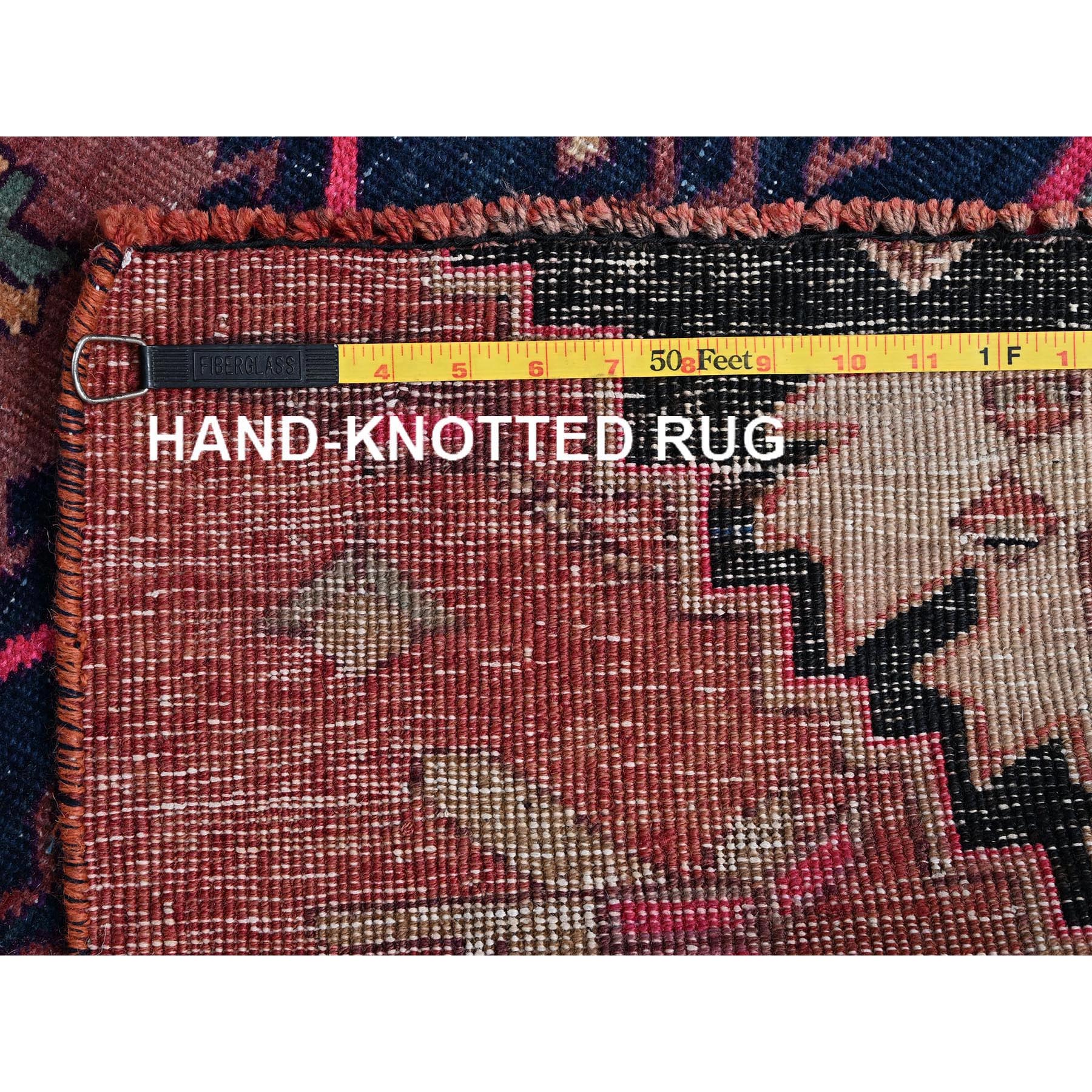 2'7"x6' Blush Red, Overdyed Vintage Persian Hamadan with Geometric Pattern, Worn and Distressed, Hand Knotted, 100% Wool, Cropped Thin, Zero Pile, Sides and Ends Professionally Secured, Fragment, Runner, Oriental Rug Sh987