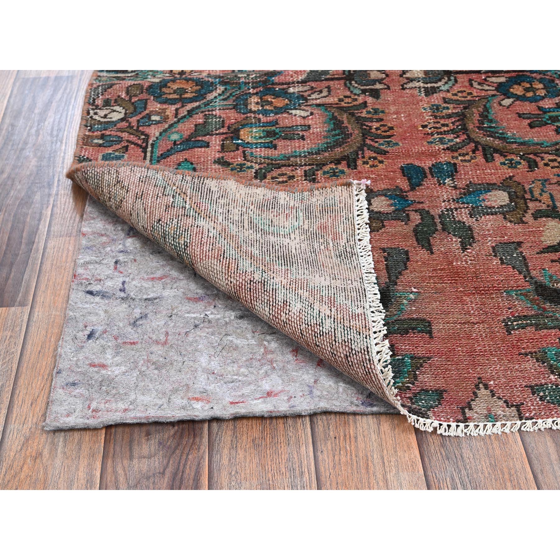 2'8"x8'3" Blush Red, Vintage Persian Lilahan with Medallion Design, Sheared Low, Zero Pile, Evenly Worn, Sides and Ends Professionally Secured, Clean, Hand Knotted, Pure Wool, Fragment Runner, Oriental Rug Sh988